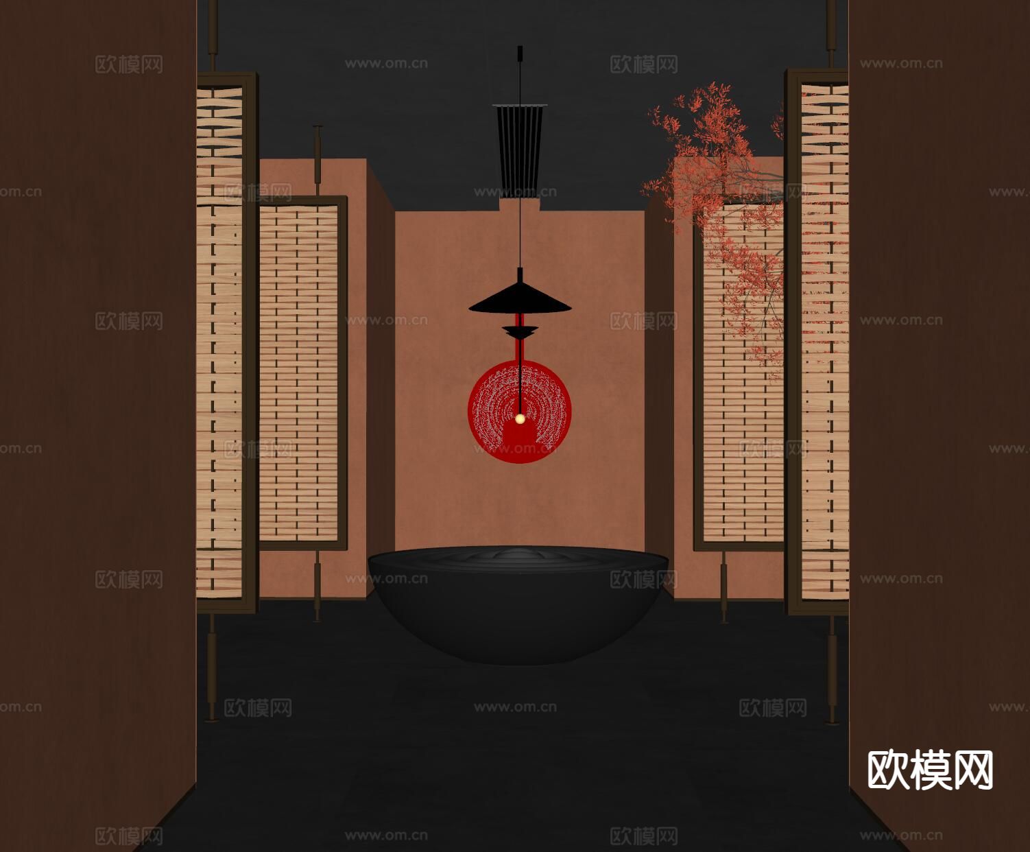 新中式玄关过道 屏风 隔断su模型