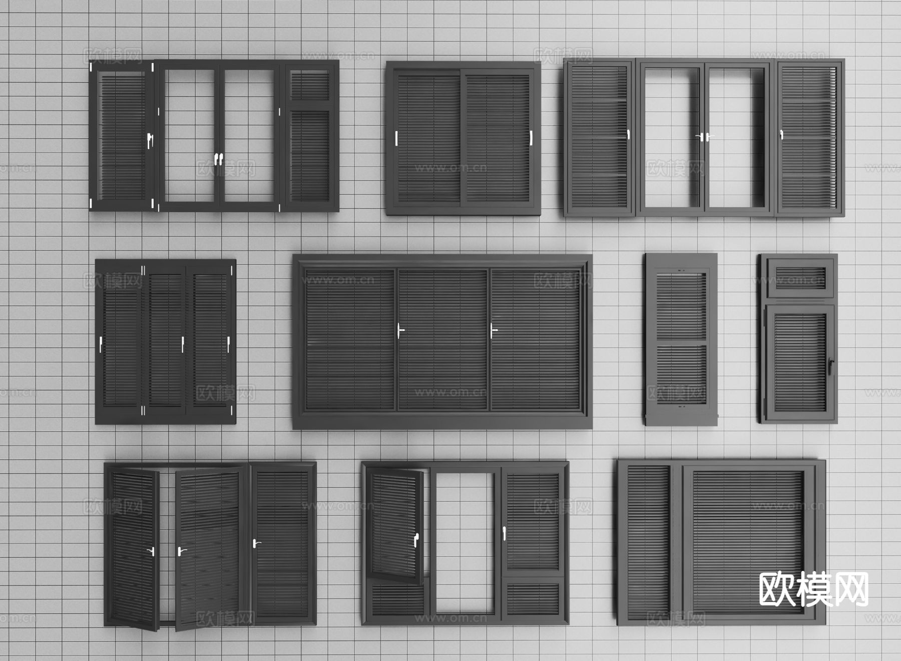 现代百叶窗户 铝合金窗户 平开窗 推拉窗3d模型