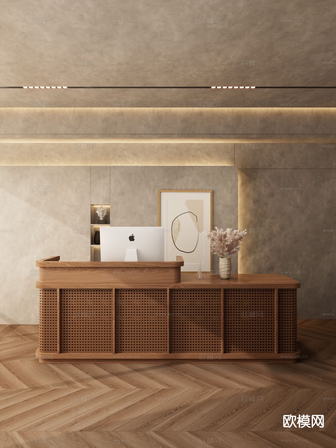 侘寂前台 接待台 咨询台 服务台3d模型下载（渲染图1）