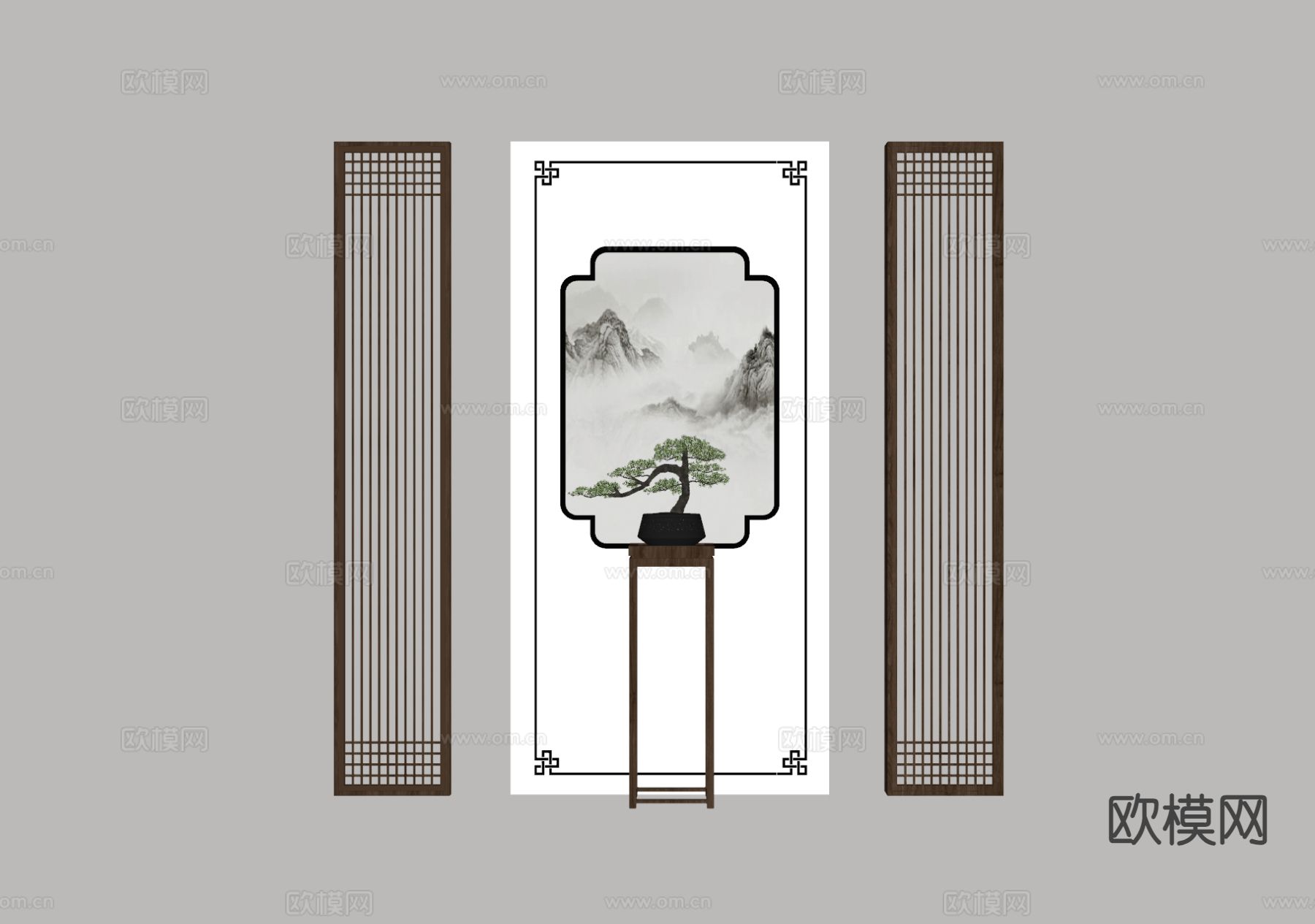 新中式屏风 端景台su模型