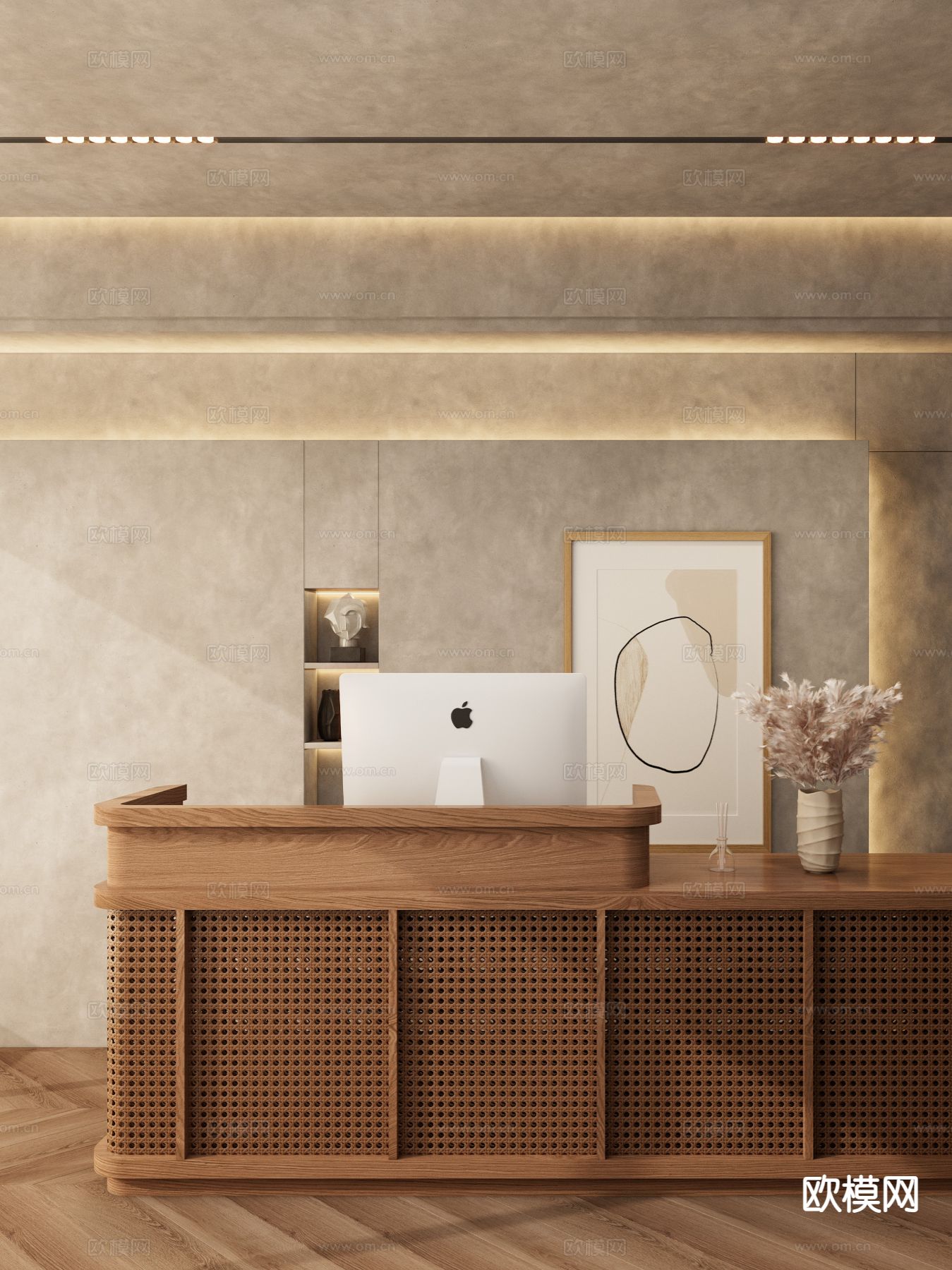 侘寂前台 接待台 咨询台 服务台3d模型下载（渲染图3）
