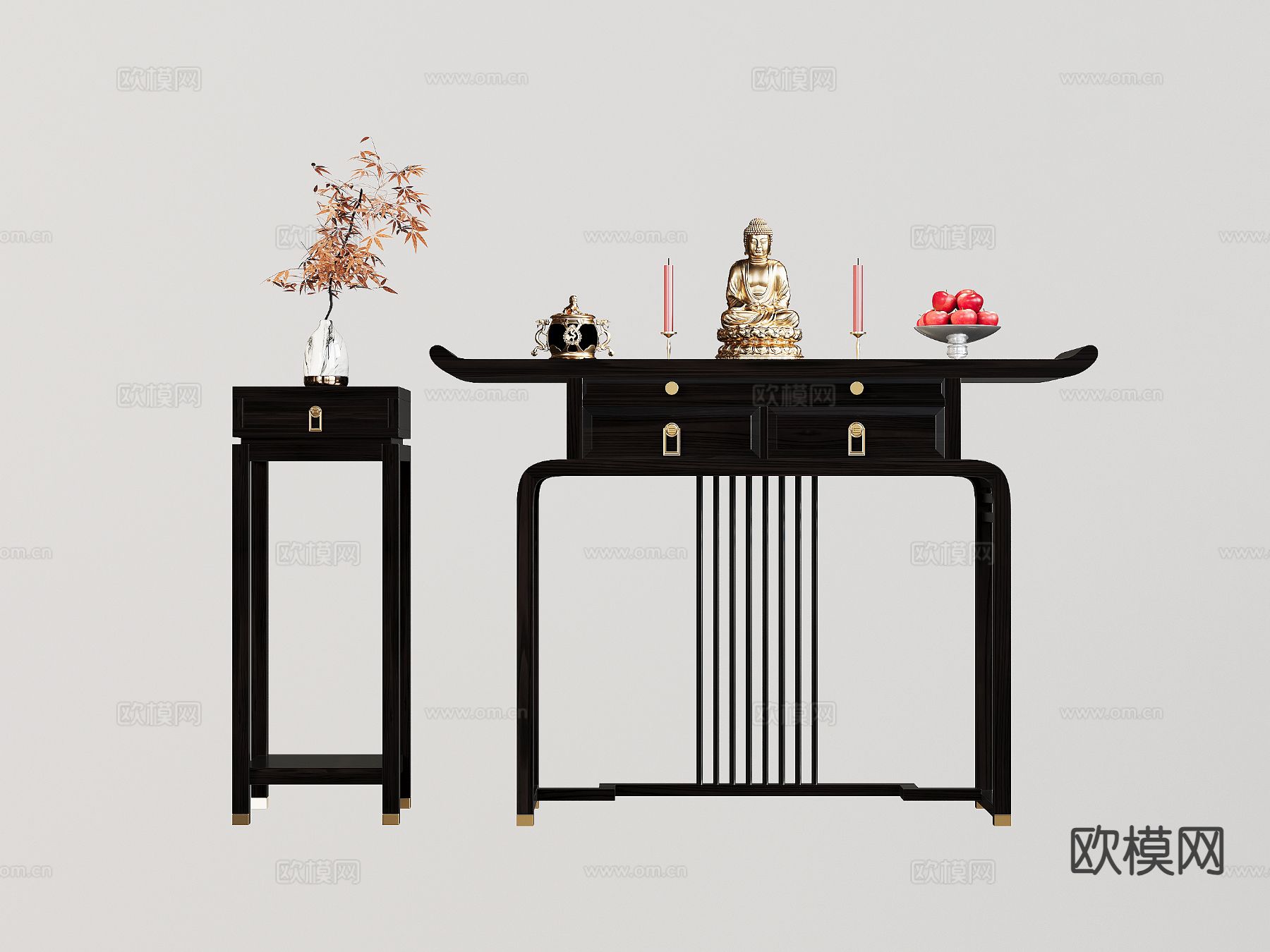 中式供桌 贡桌 端景台su模型下载（渲染图2）