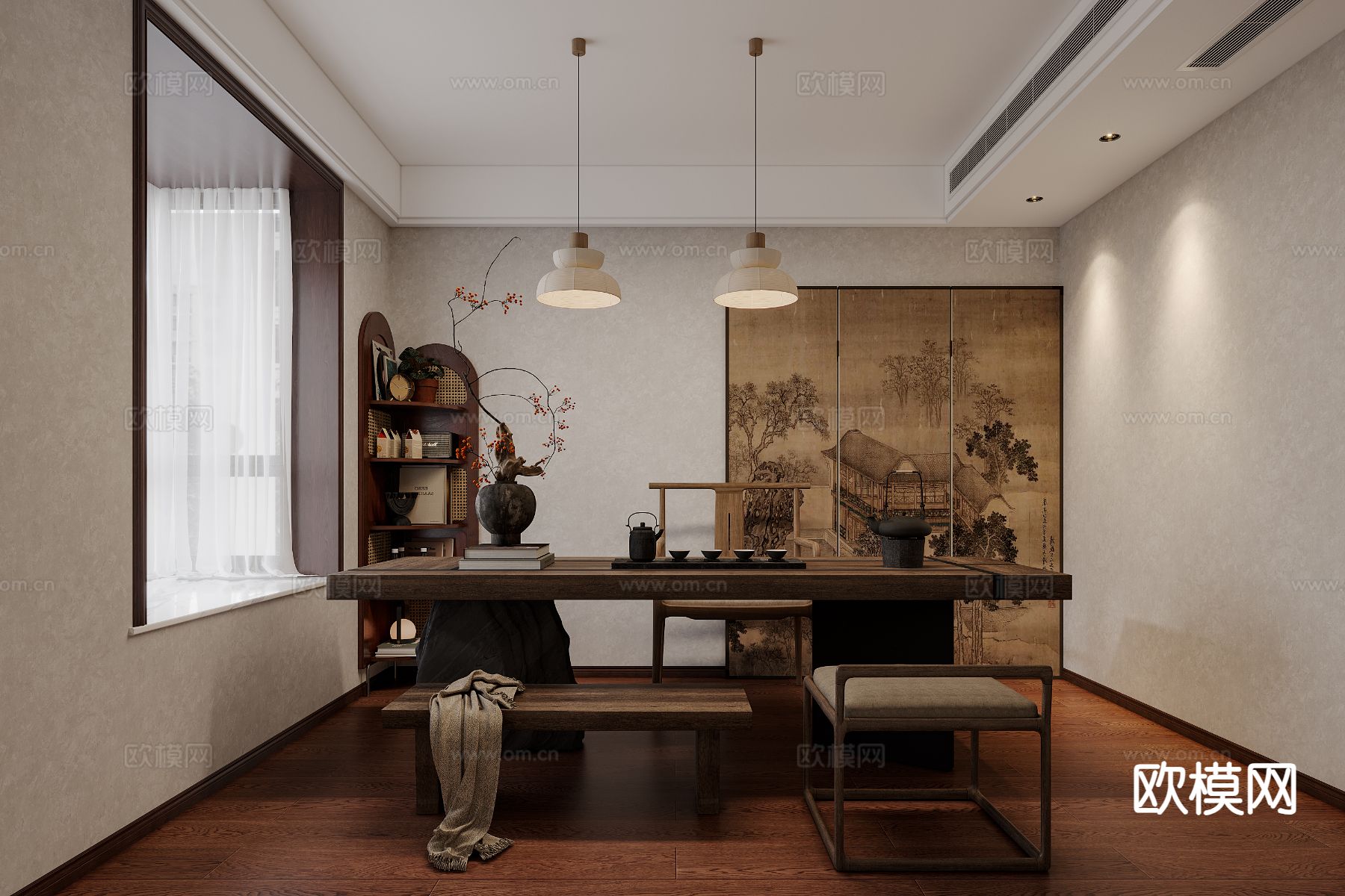 侘寂风茶室3d模型下载（渲染图1）