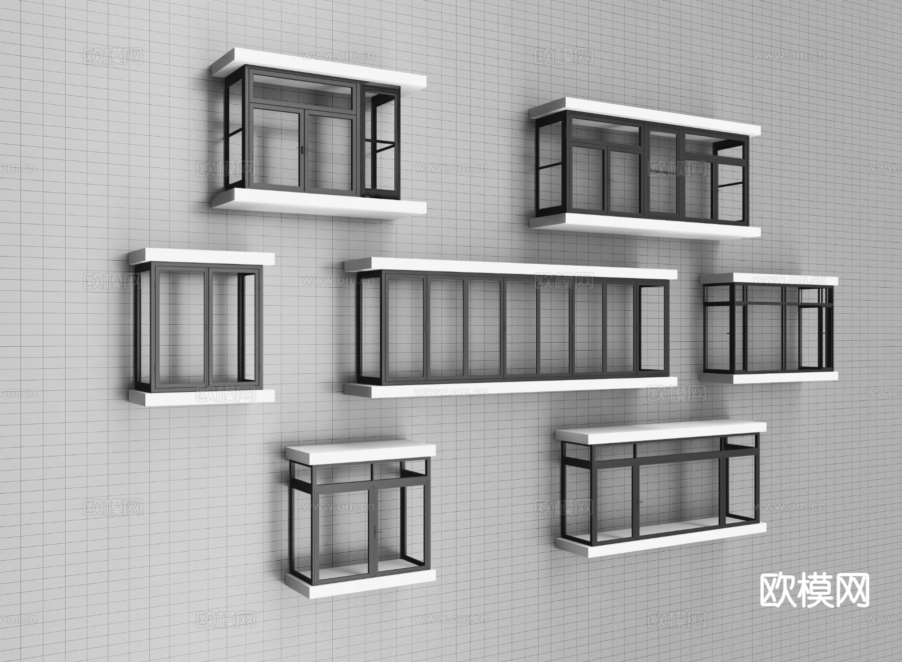 现代窗户 飘窗 平开窗 推拉窗 阳台窗3d模型