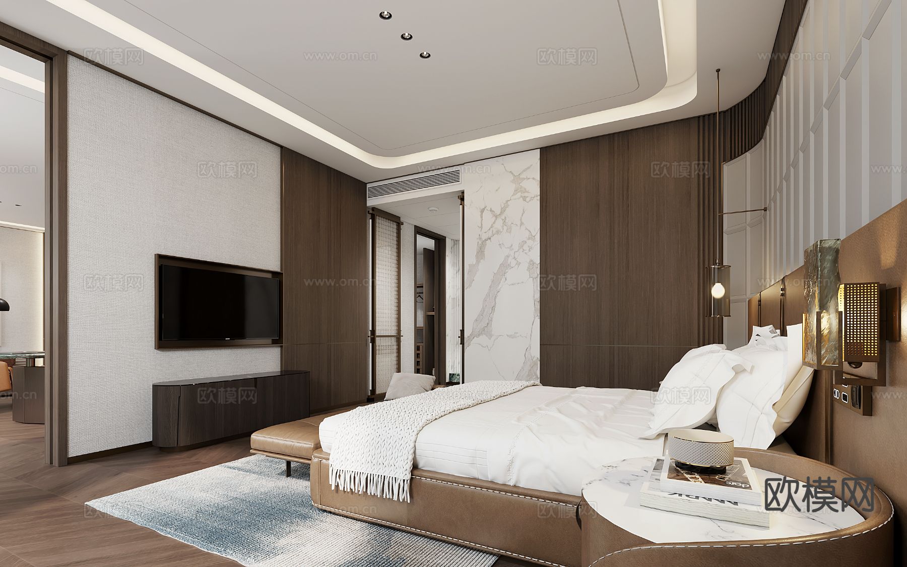现代酒店客房 大床房3d模型下载（渲染图2）