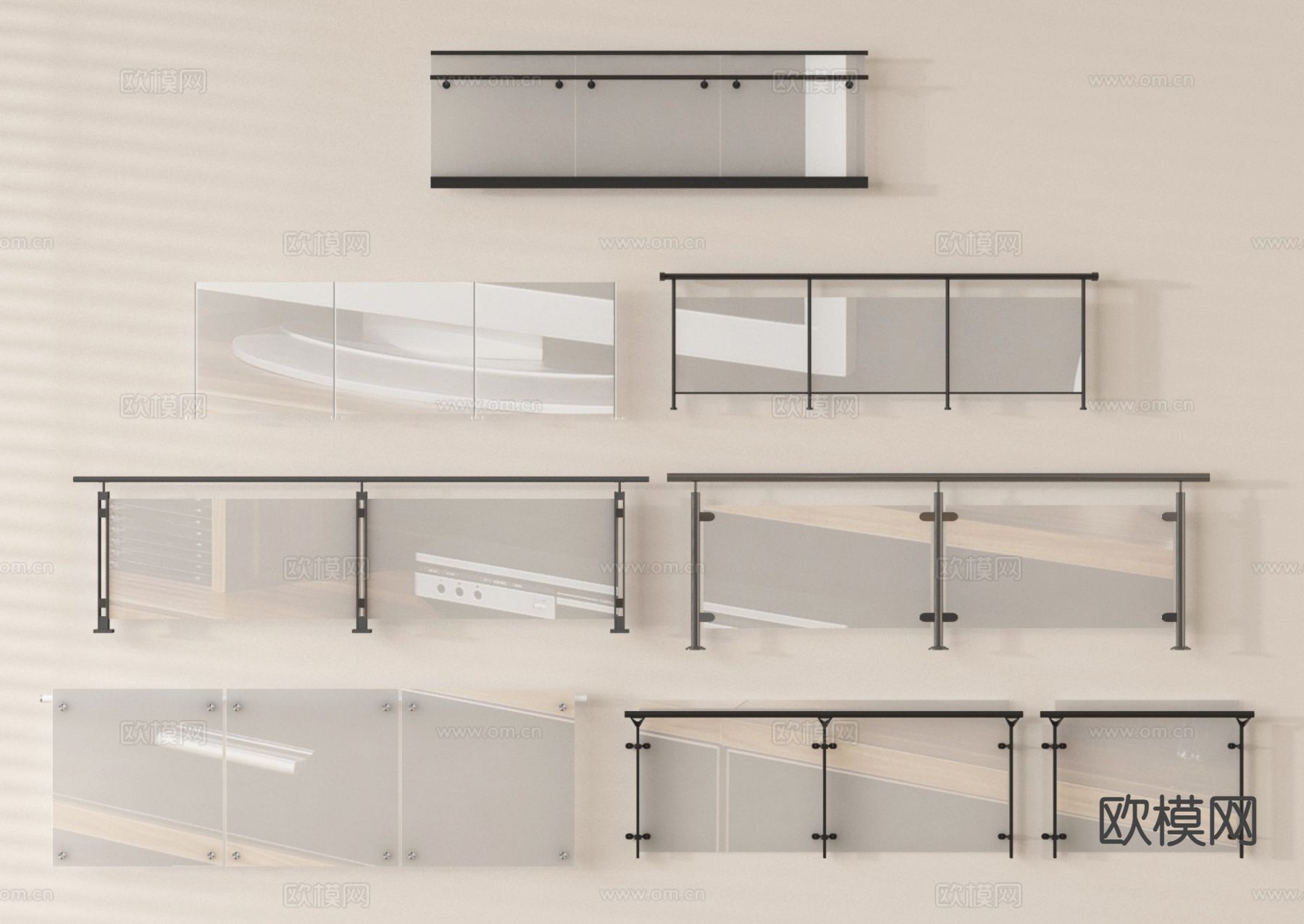 玻璃栏杆 商场护栏 围栏su模型