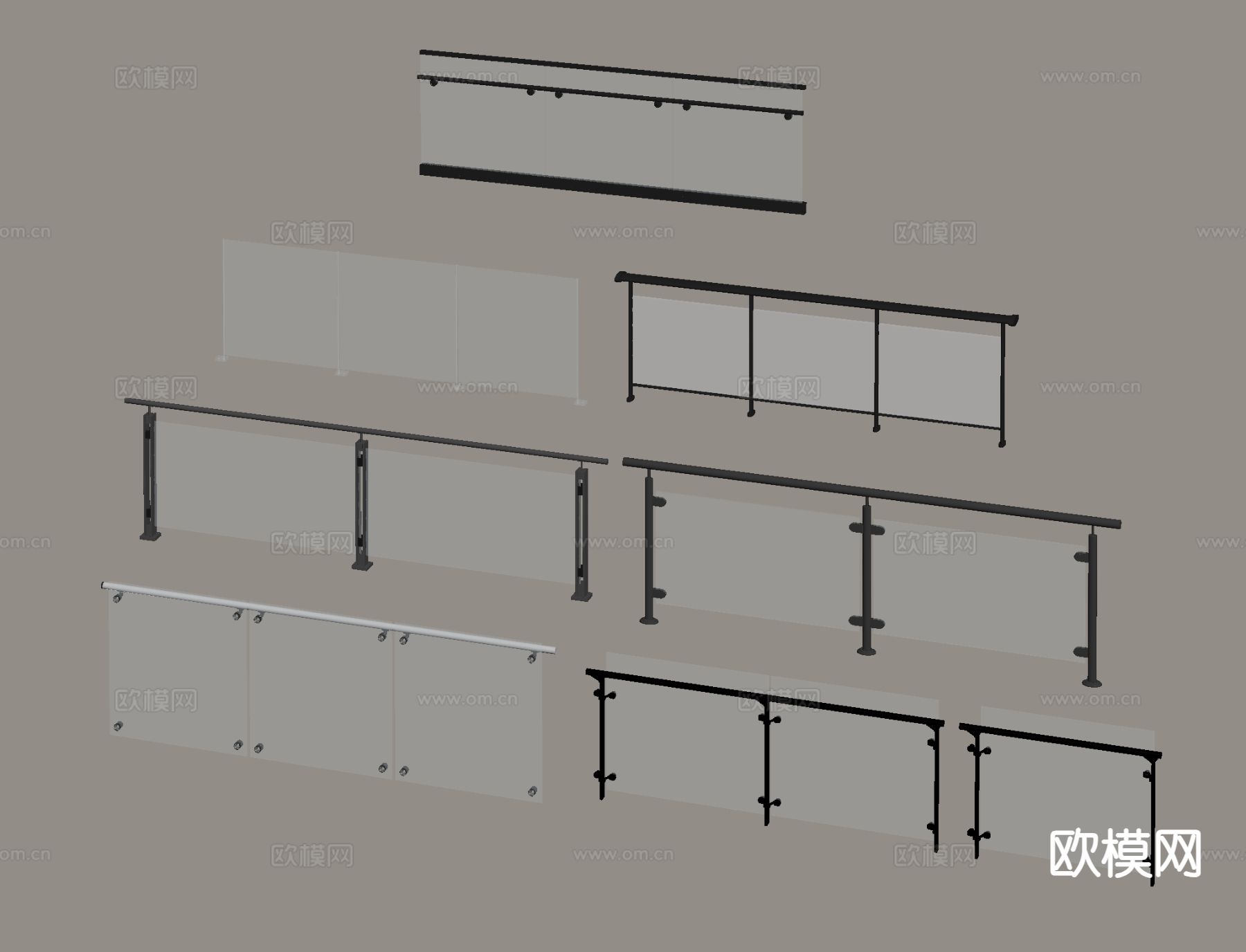 玻璃栏杆 商场护栏 围栏su模型