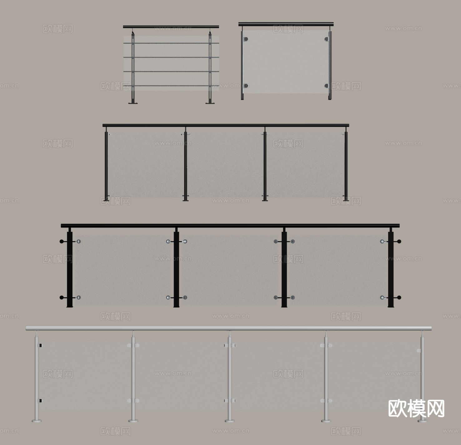 玻璃栏杆 商场用护栏 围栏su模型