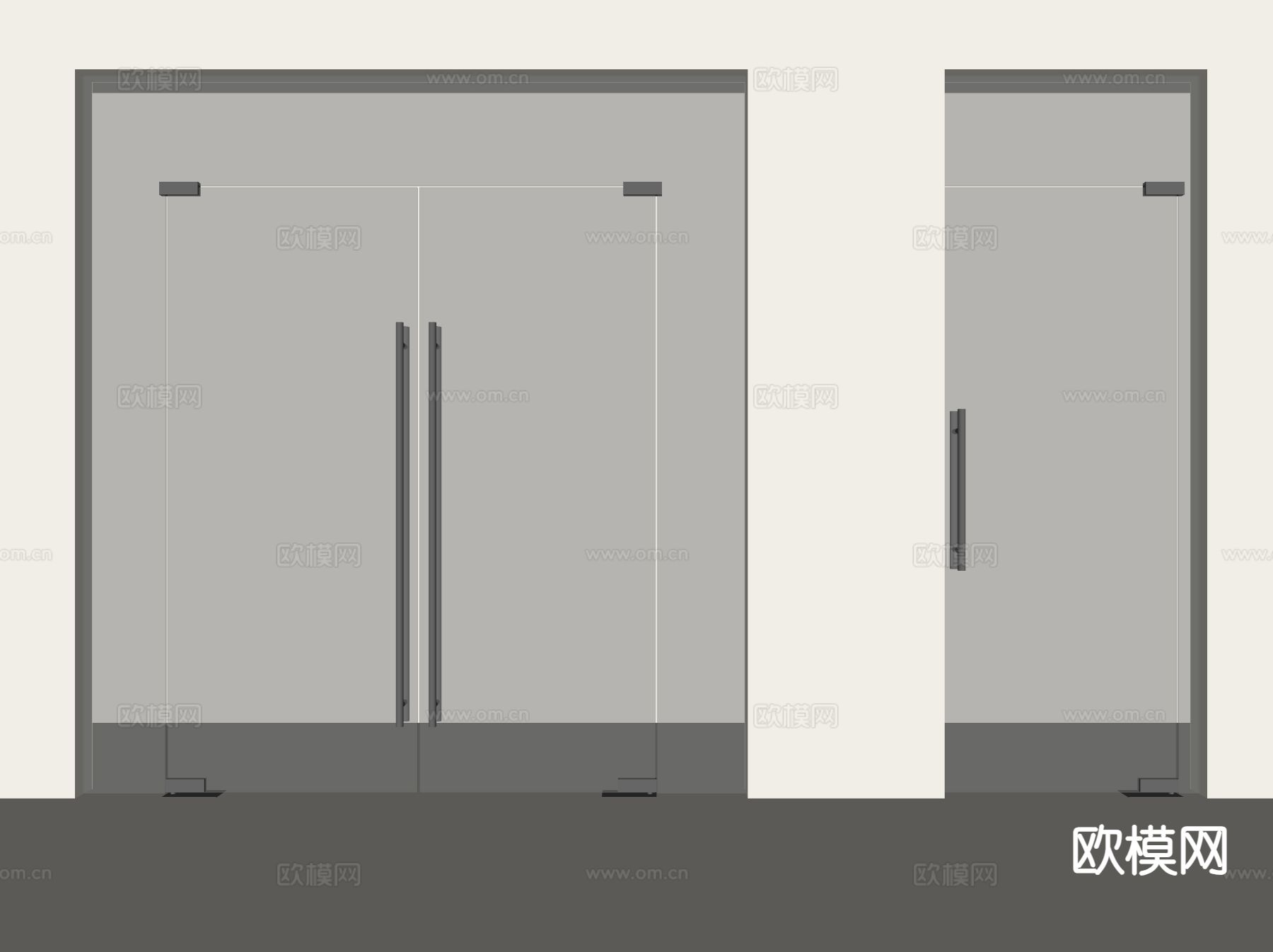 现代无框玻璃门su模型