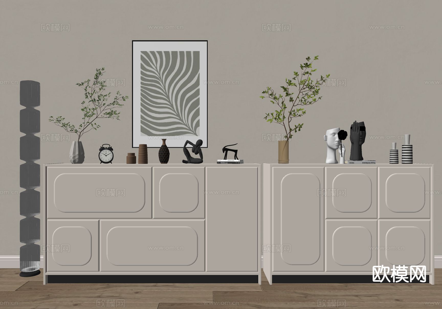 奶油风玄关柜 边柜su模型下载（渲染图1）