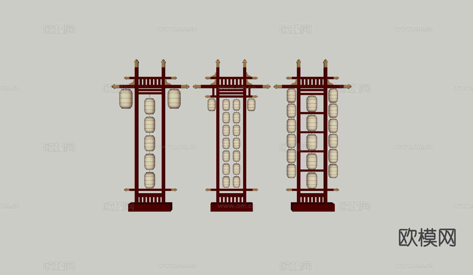 新中式户外灯笼 美陈打卡su模型