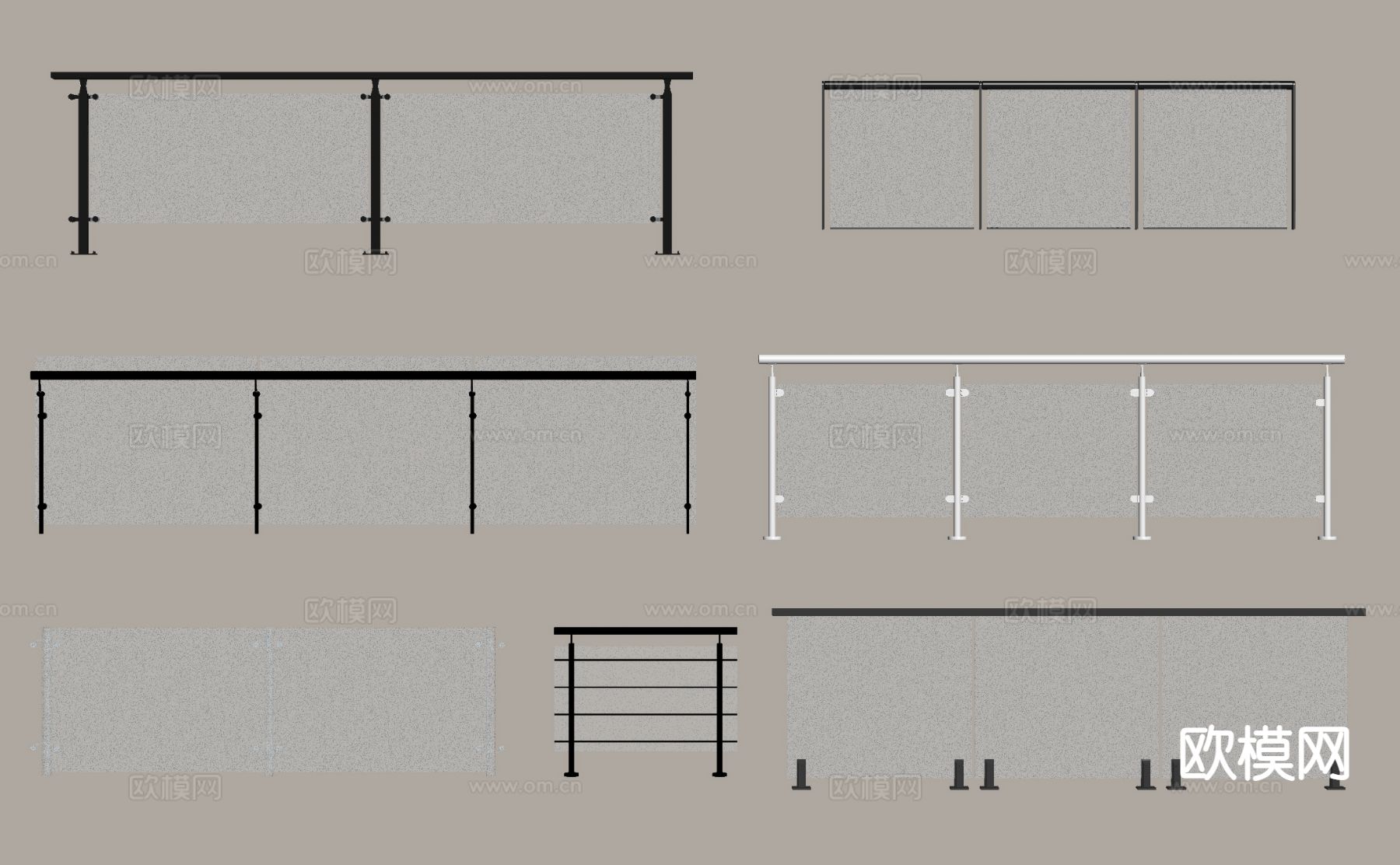 玻璃栏杆 商场用护栏 围栏su模型