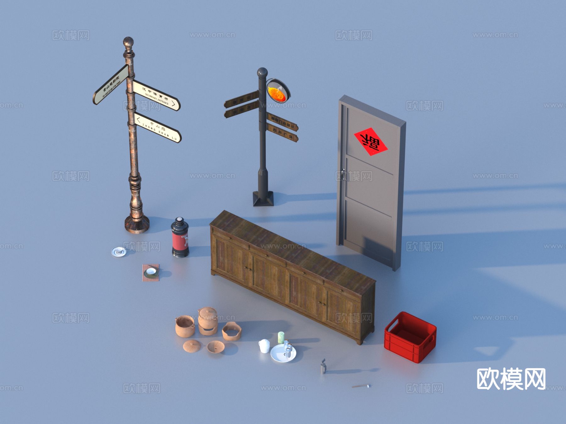 民国风导视牌 标识牌 指引牌3d模型下载