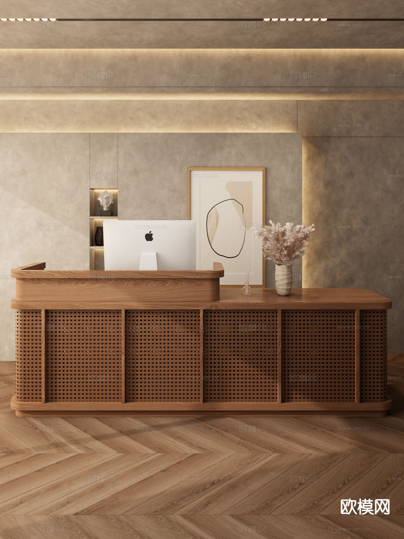 侘寂前台 接待台 咨询台 服务台3d模型下载（渲染图4）