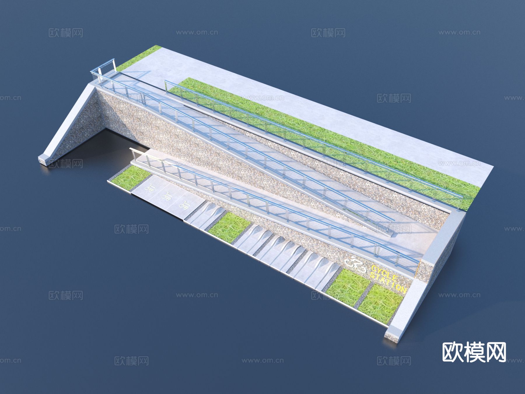 残疾人坡道 栏杆3d模型