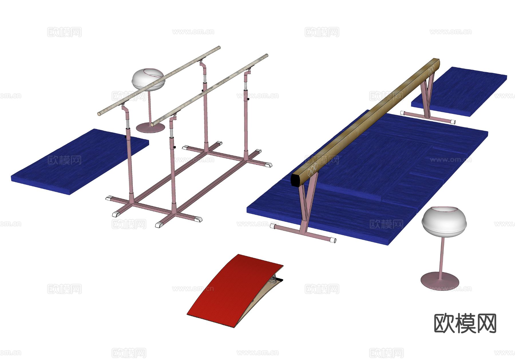 运动器材 双杠 弹跳板su模型