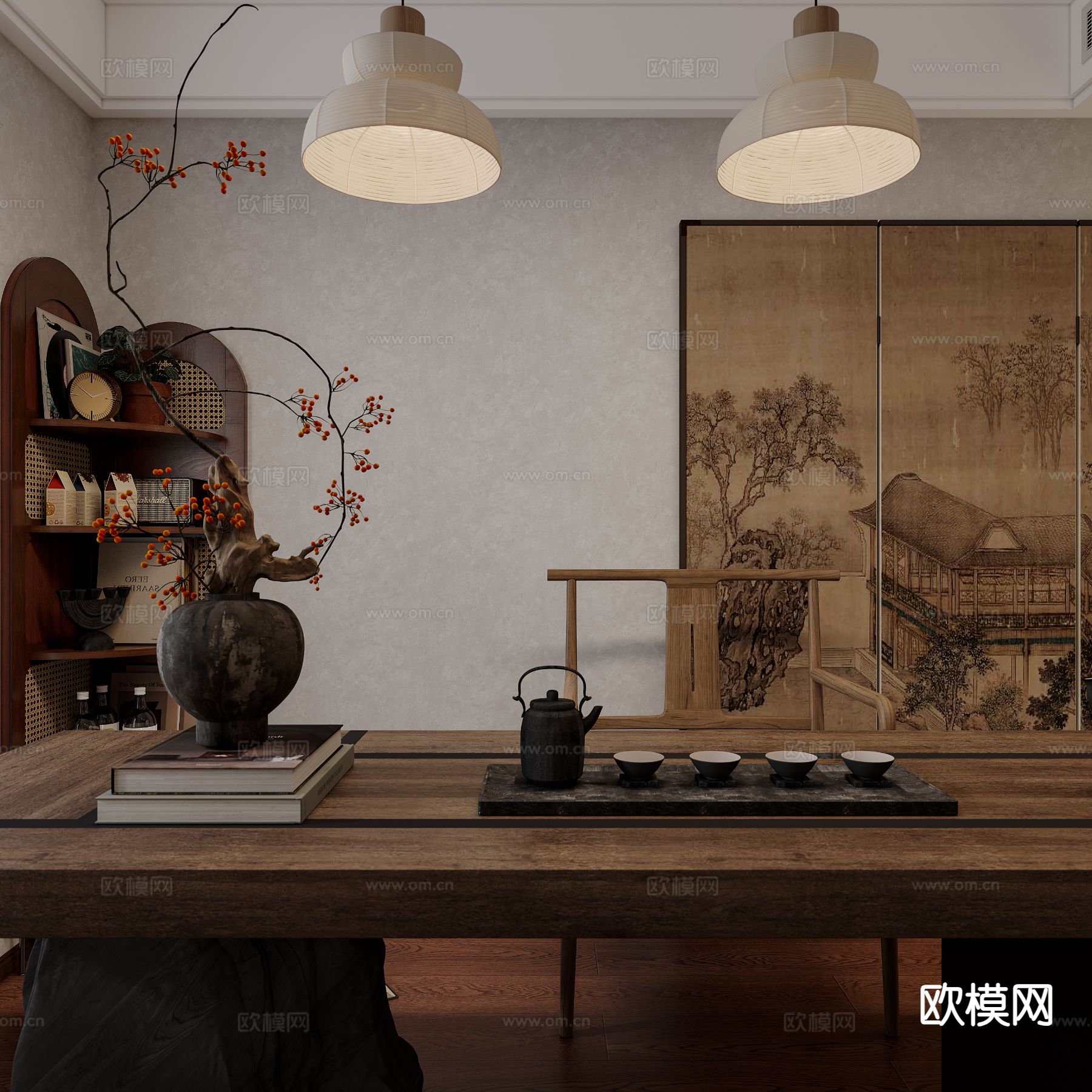 侘寂风茶室3d模型下载（渲染图2）