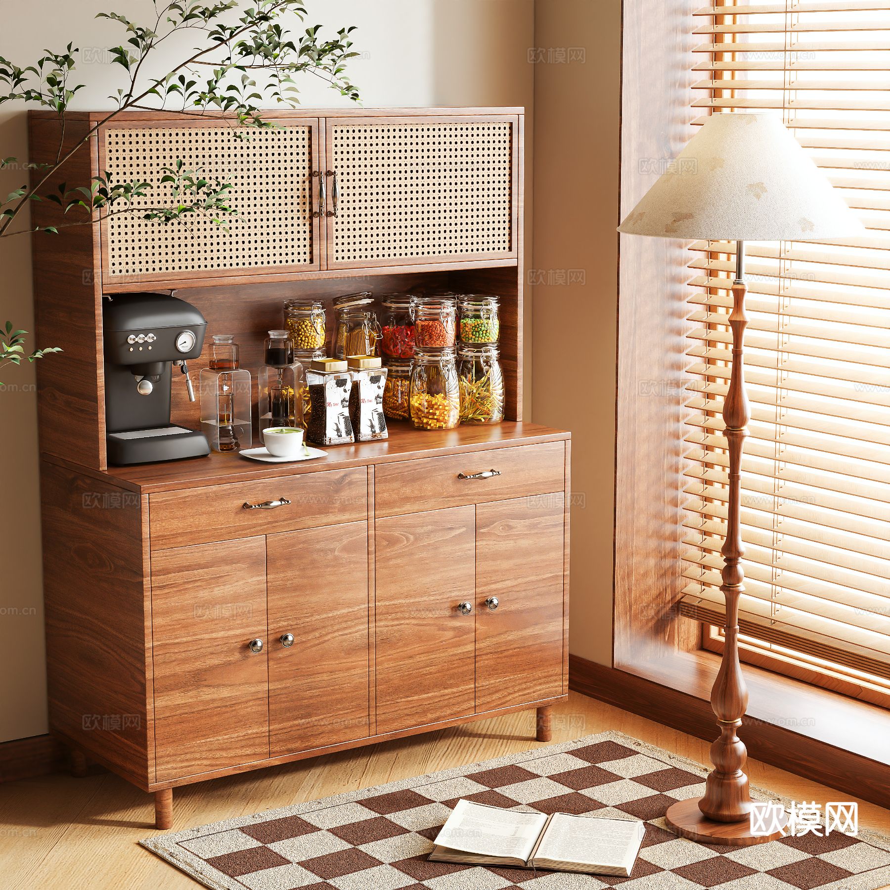 原木风餐边柜3d模型下载