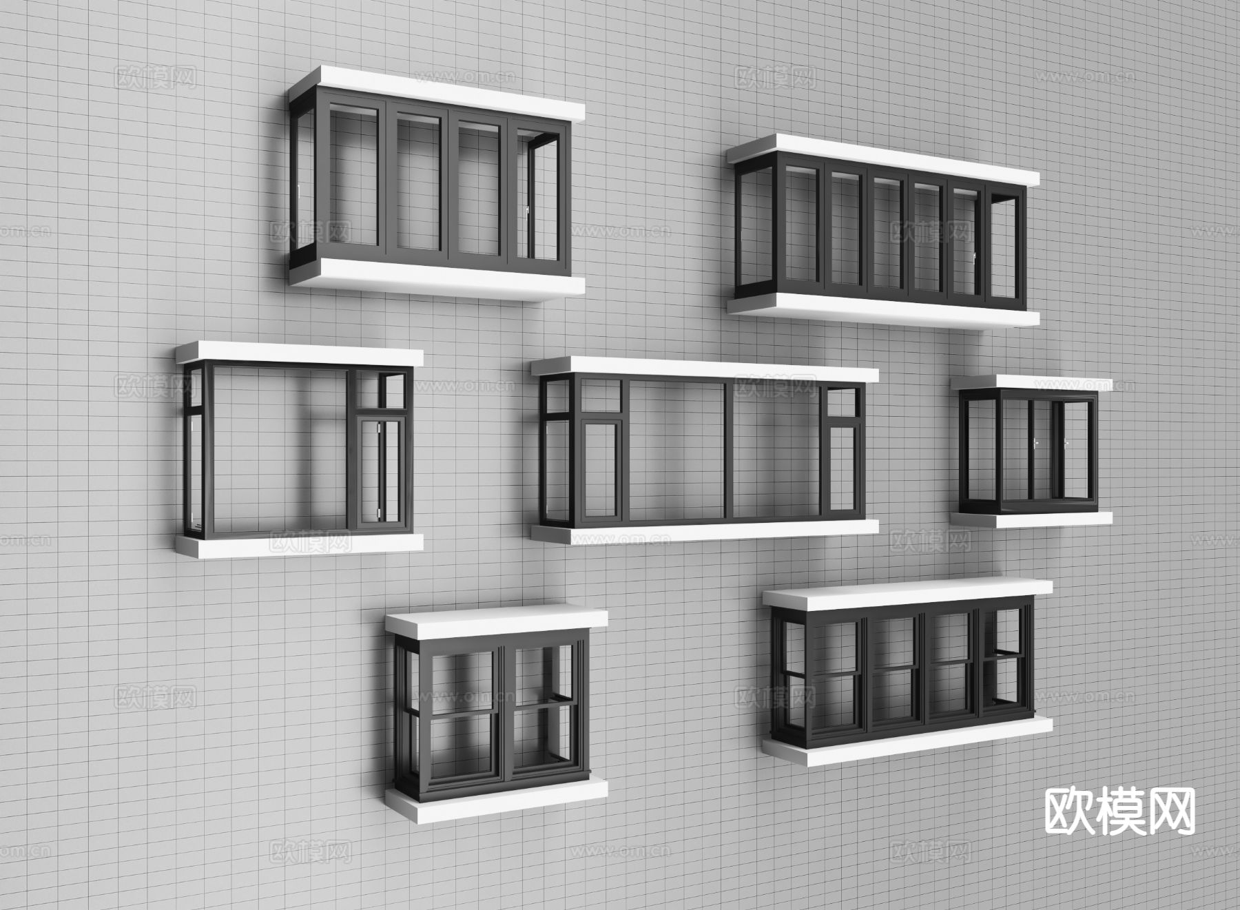 现代窗户 飘窗 平开窗 推拉窗 阳台窗3d模型