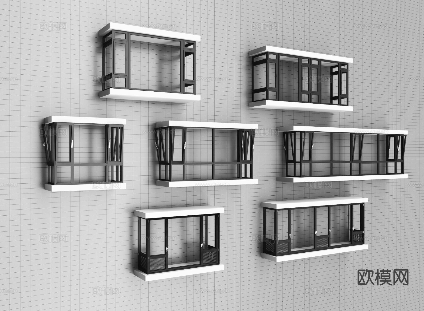 现代窗户 飘窗 平开窗 推拉窗 阳台窗3d模型