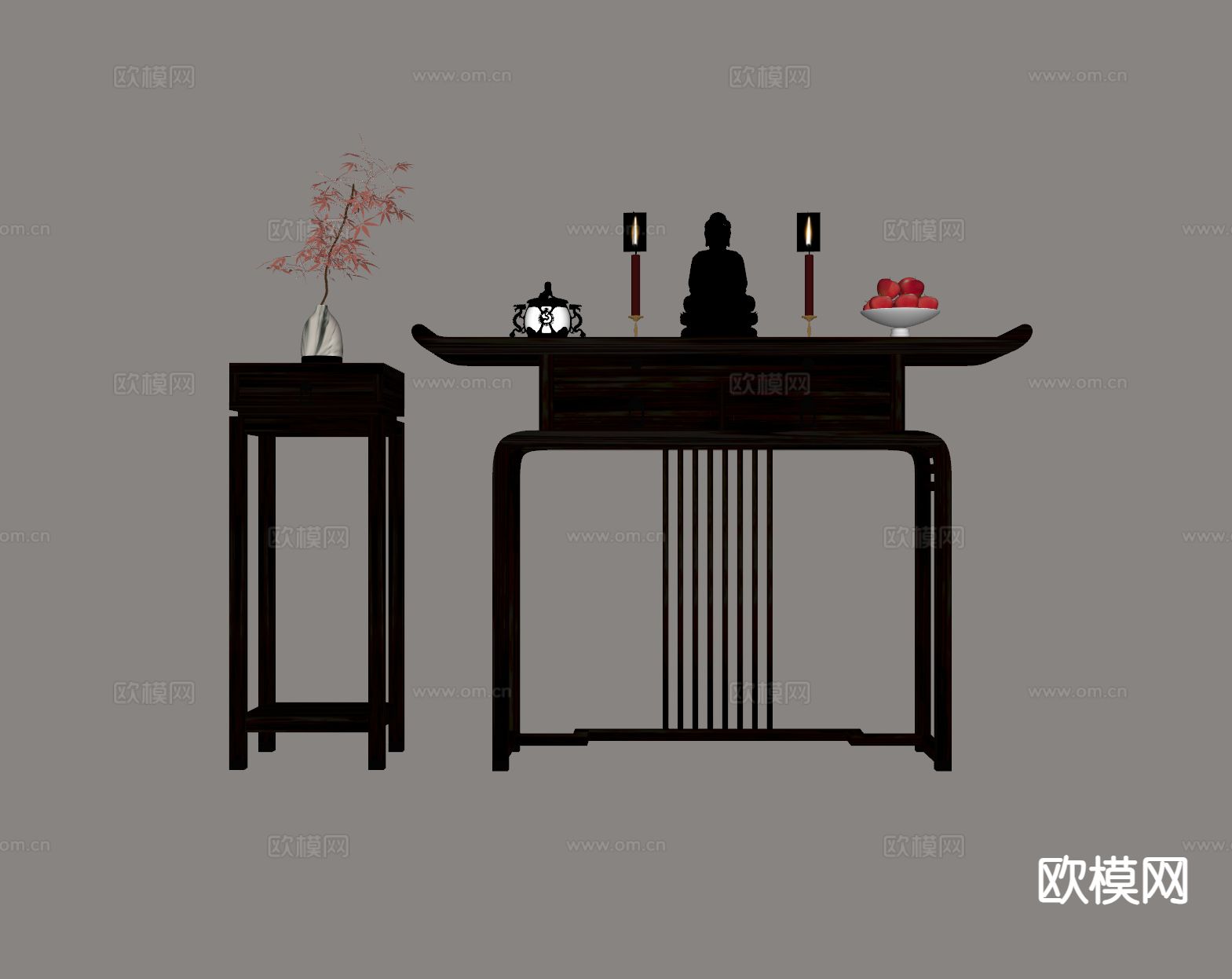 中式供桌 贡桌 端景台su模型下载（渲染图1）