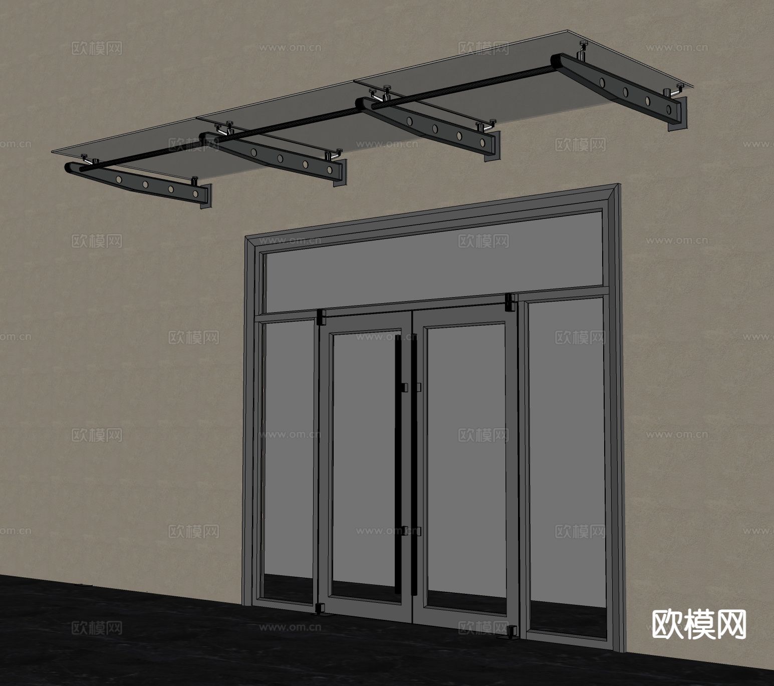 玻璃雨棚 肯德基门 铝合金门su模型