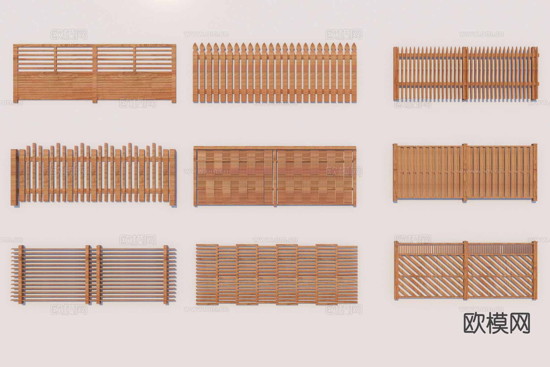 现代木篱笆 木艺栏杆 木围栏 篱笆围栏3d模型