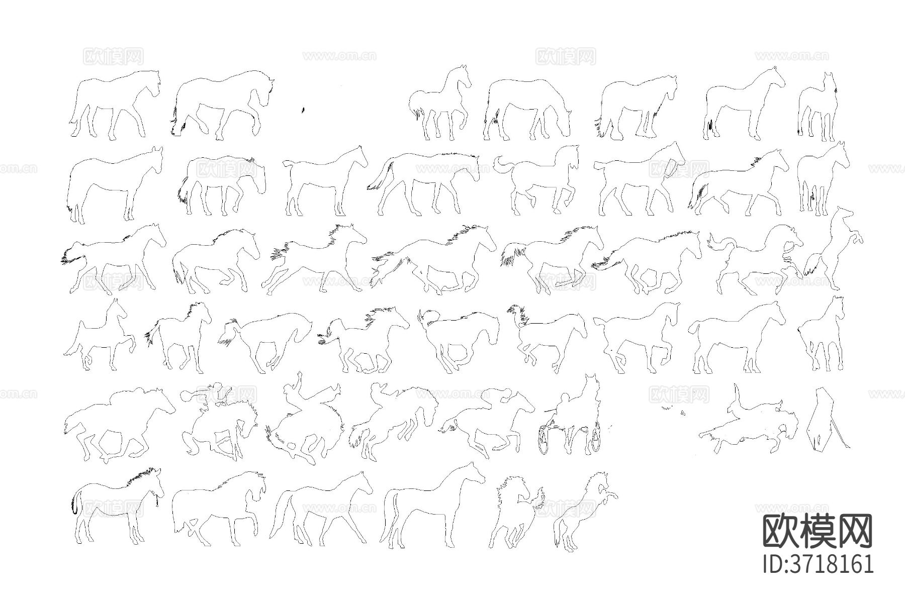 动物骏马cad图库
