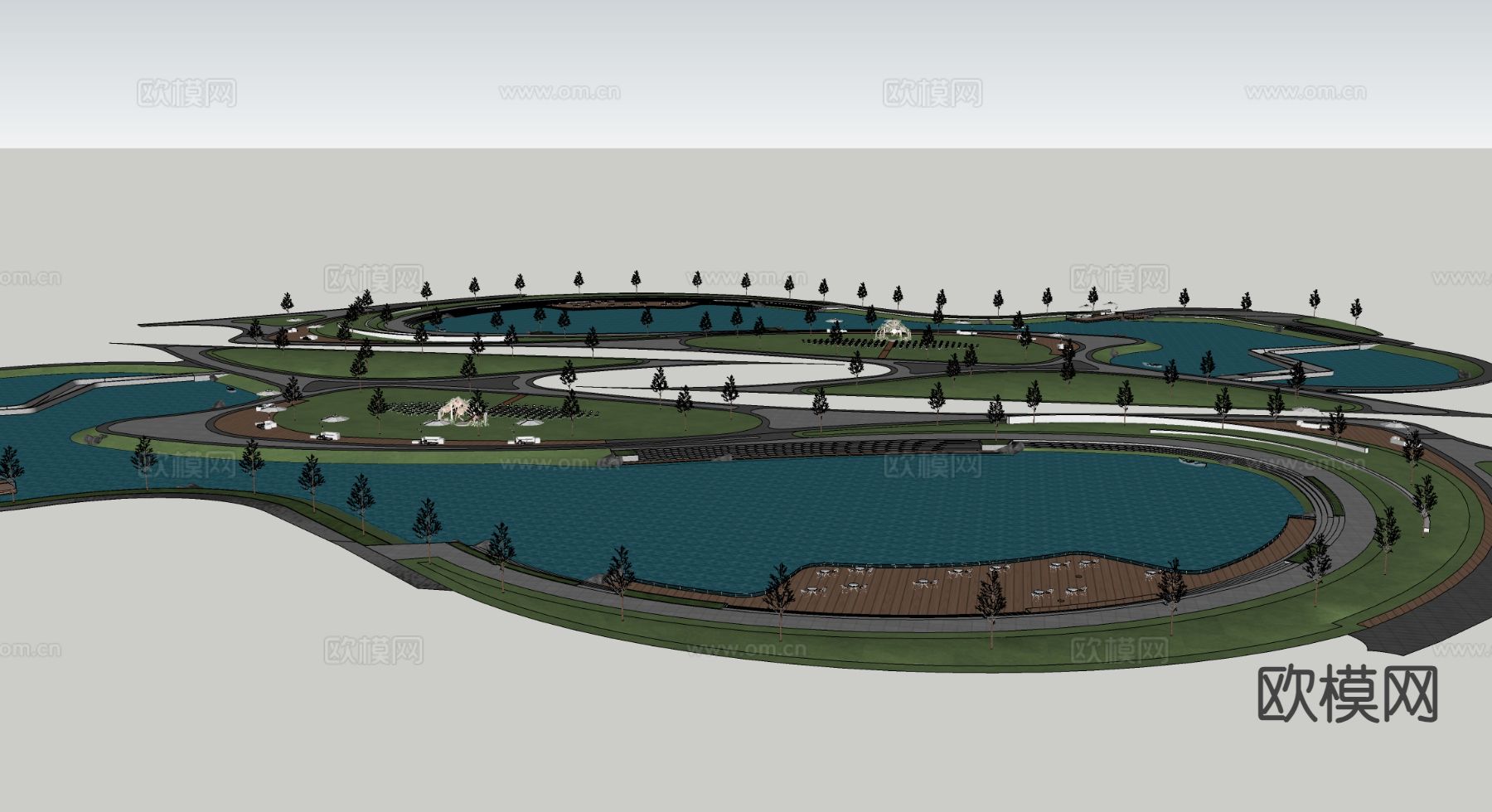 现代景观公园 湖畔公园su模型