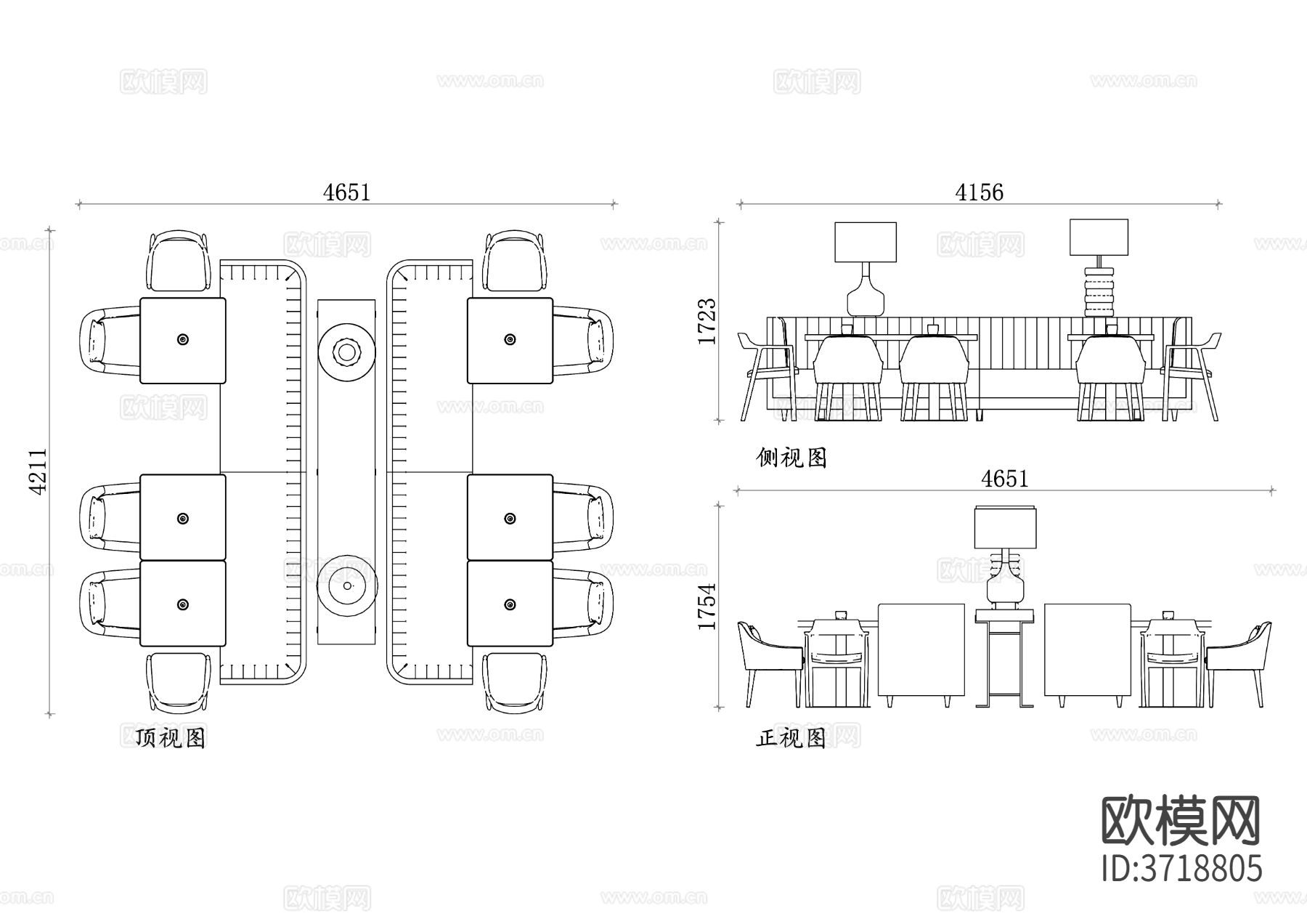 宴会桌椅三视图