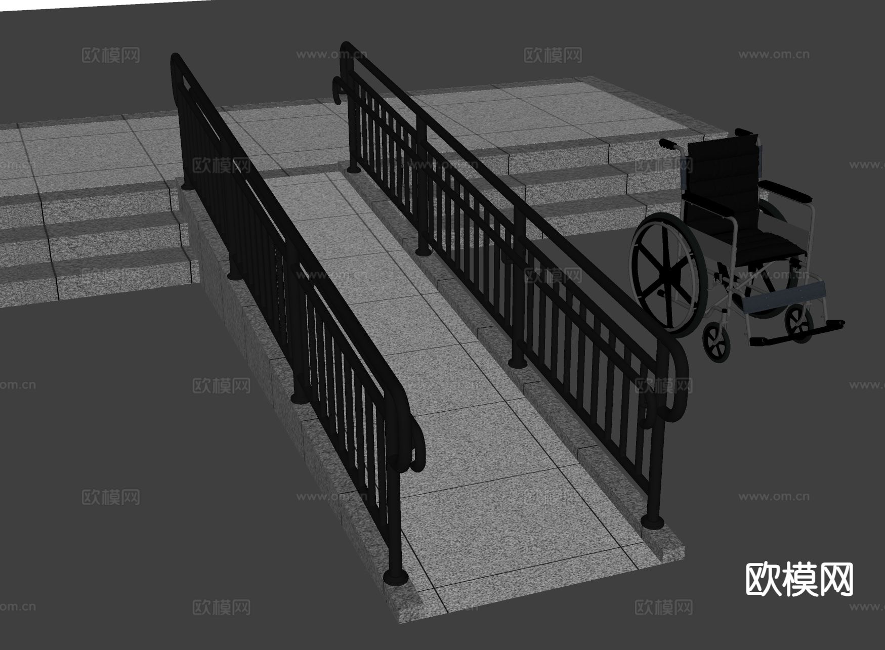 残疾人坡道护栏su模型