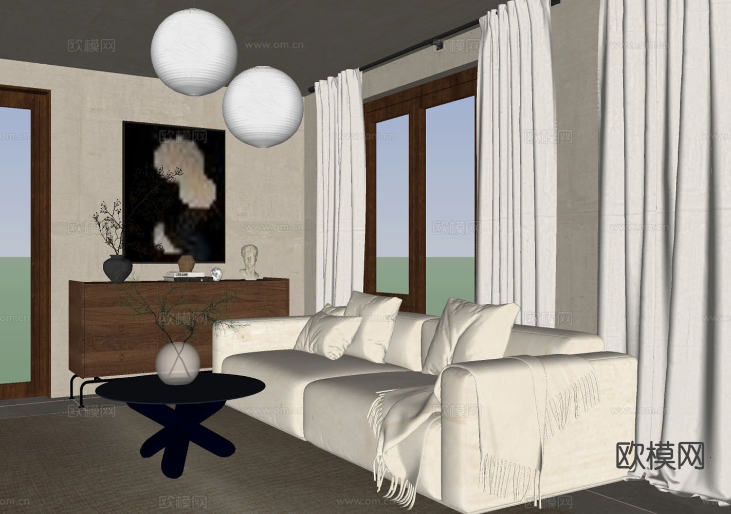 美式客厅su模型下载（渲染图1）