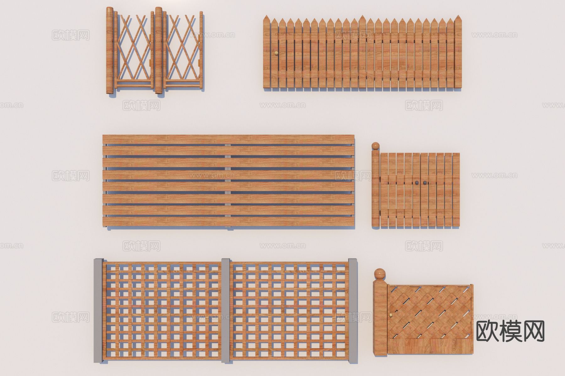 现代木篱笆 木艺栏杆 木围栏 篱笆 围栏3d模型