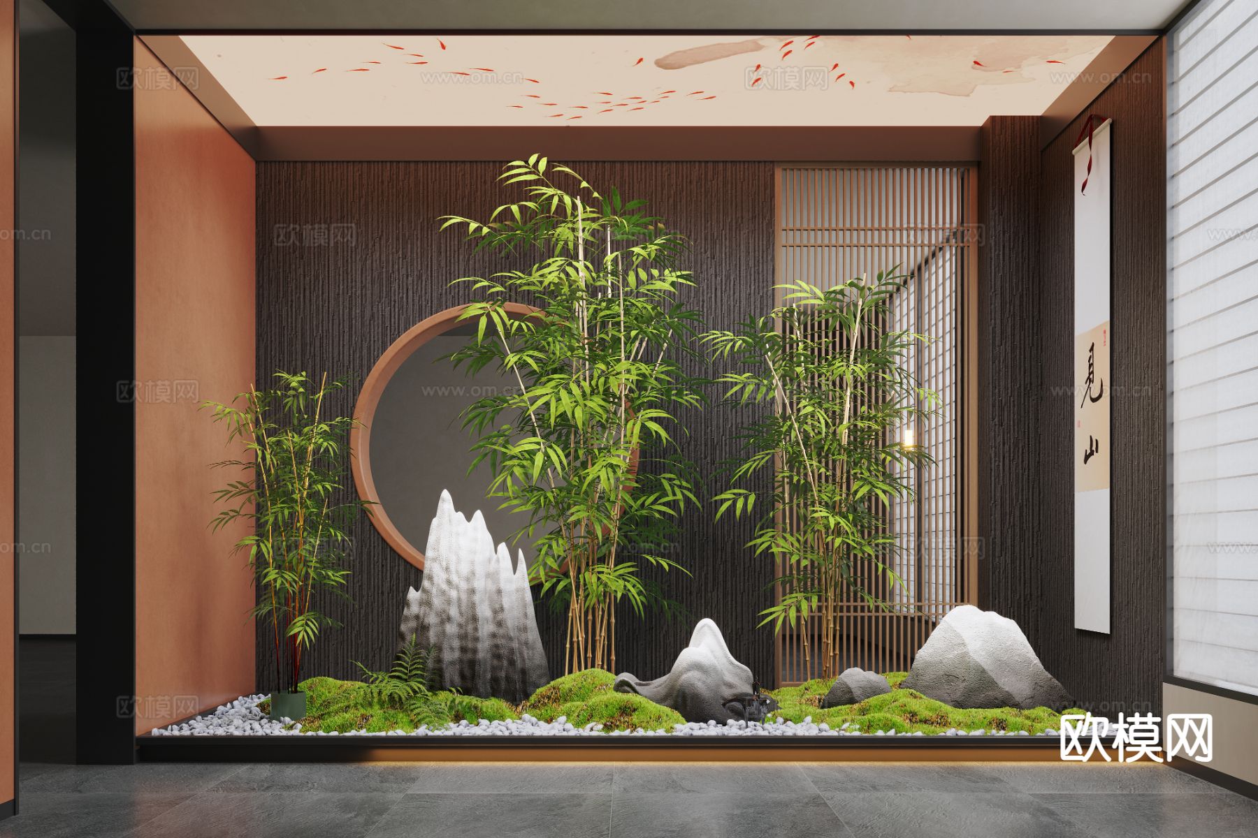 新中式景观造景 苔藓景观 景观小品 室内造景3d模型