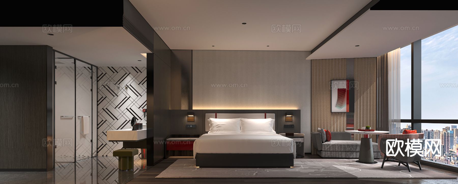 现代主题客房3d模型下载（渲染图1）
