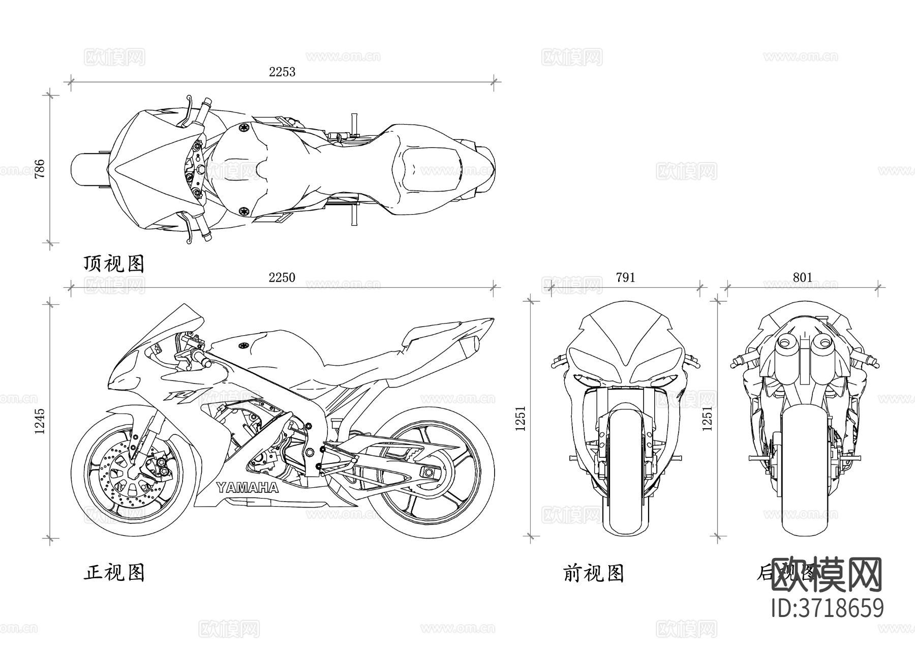 雅马哈摩托设计cad图库下载