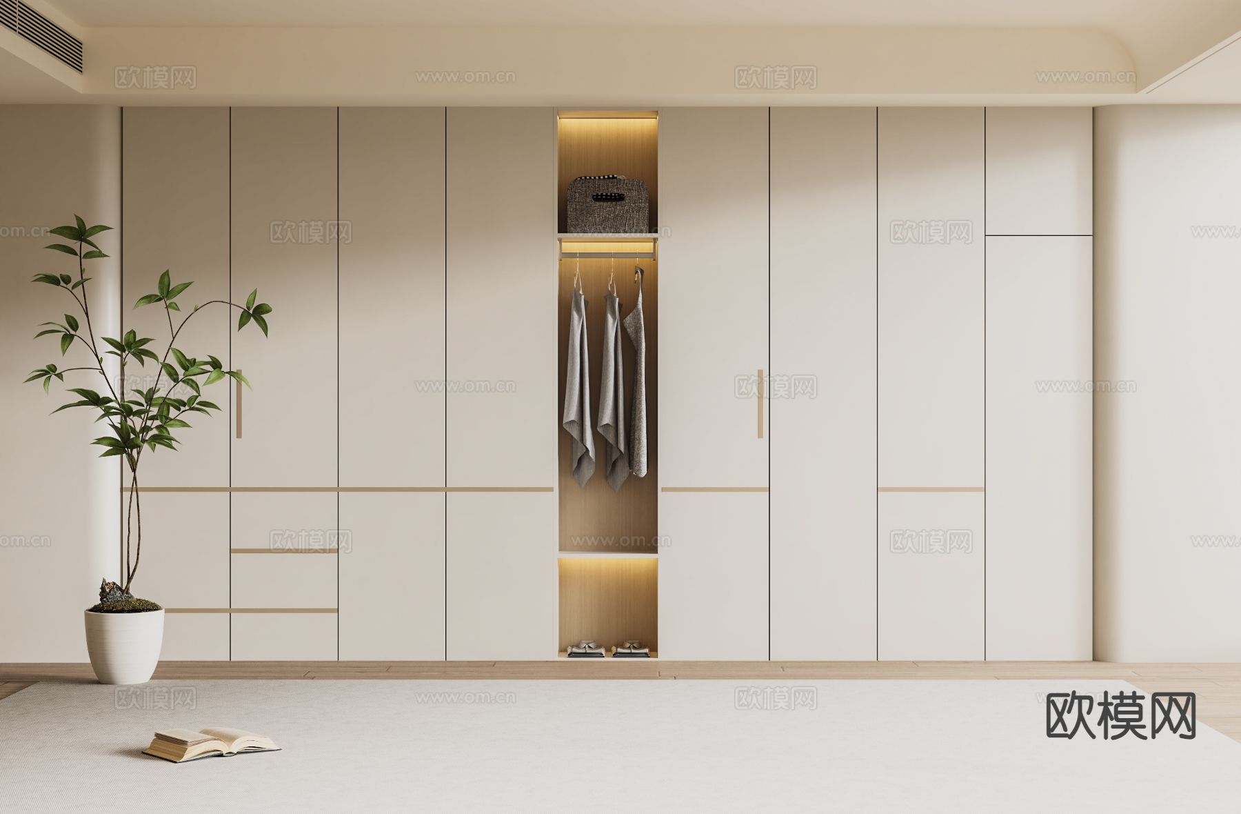 奶油风衣柜 衣橱3d模型下载