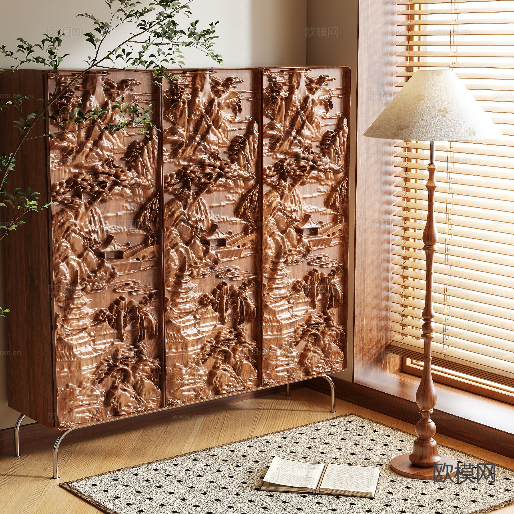 原木风衣柜 雕花衣柜3d模型下载