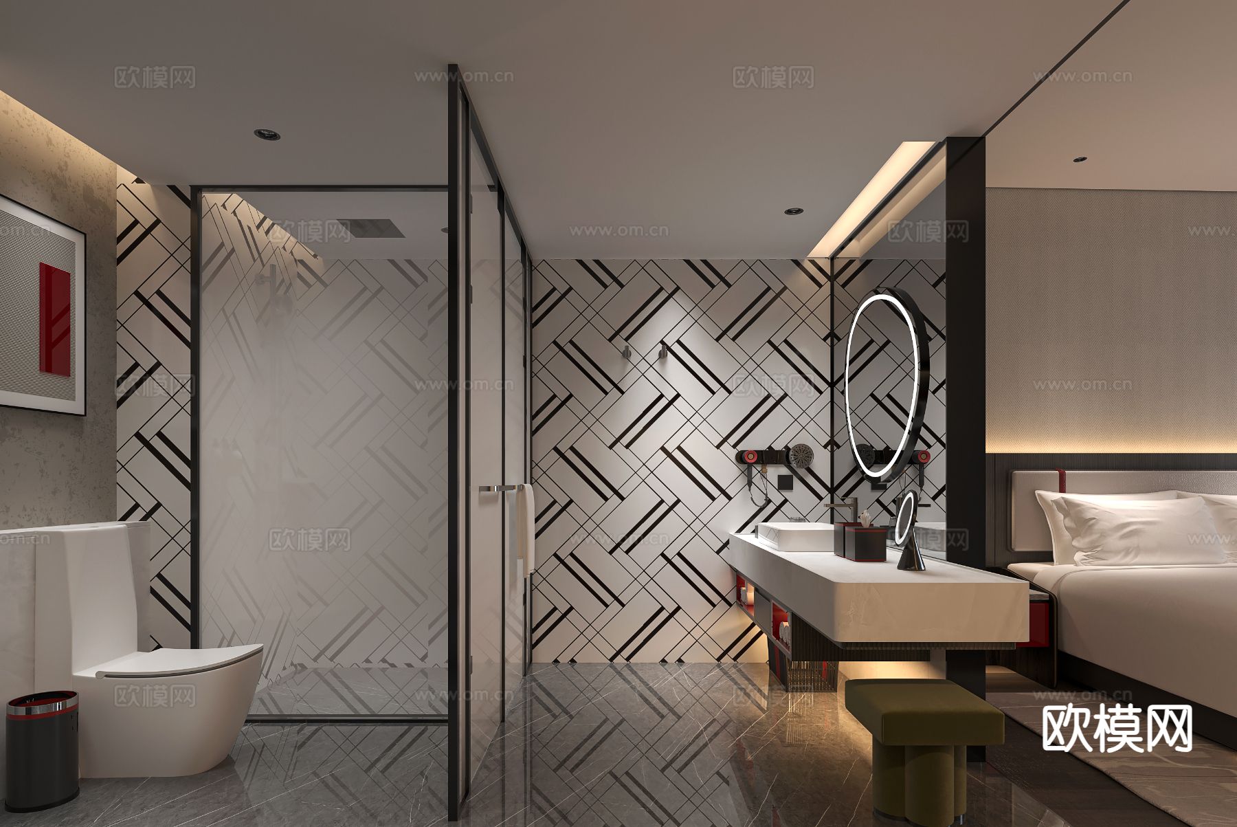 现代主题客房3d模型下载（渲染图2）