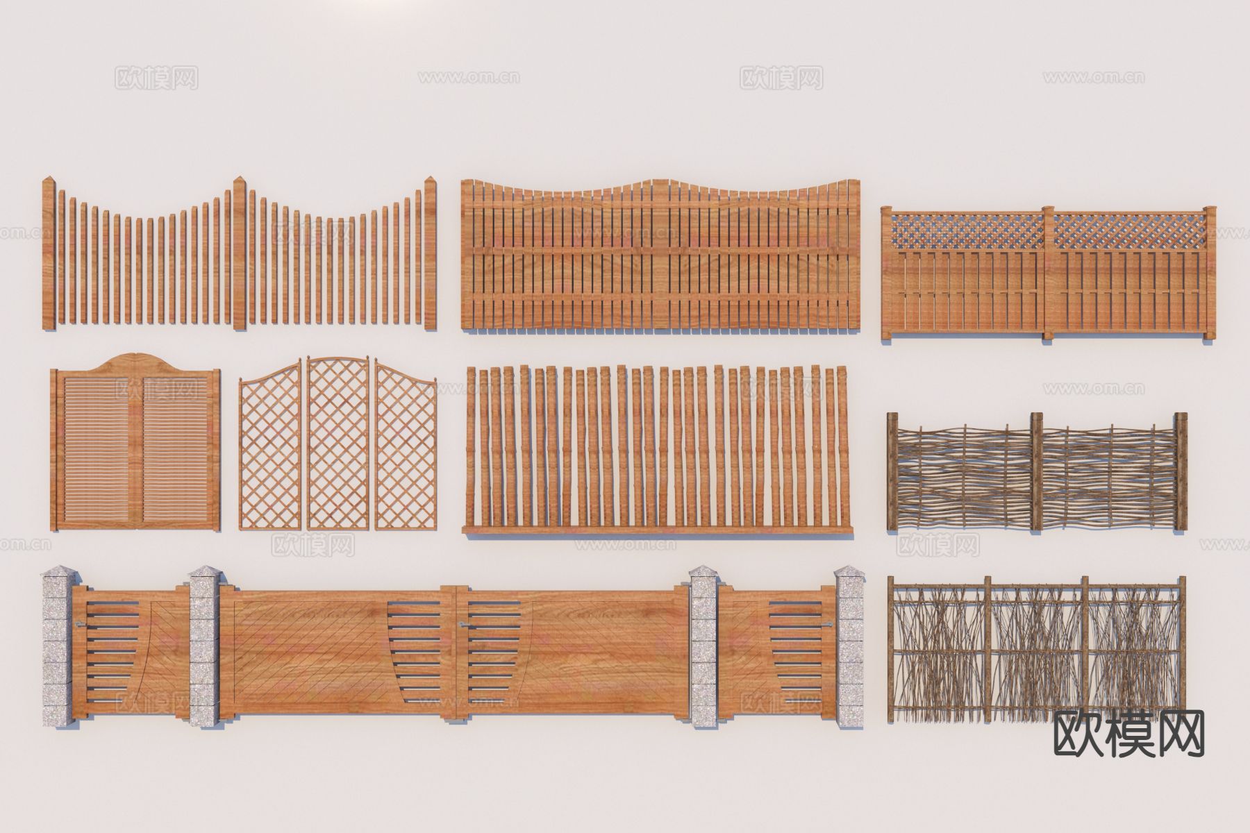 现代木篱笆 木艺栏杆 木围栏3d模型