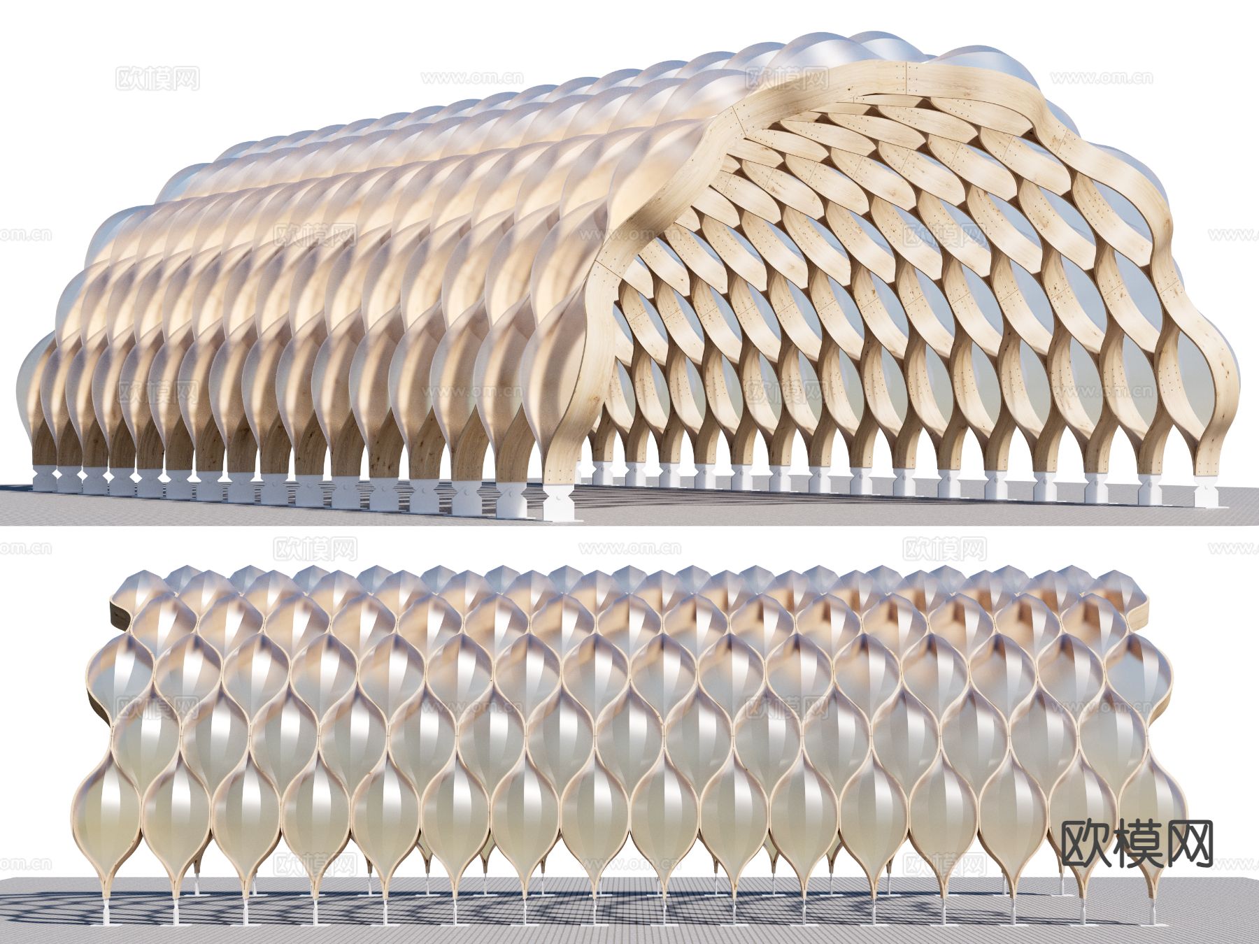 现代木制参数化廊架 长廊3d模型
