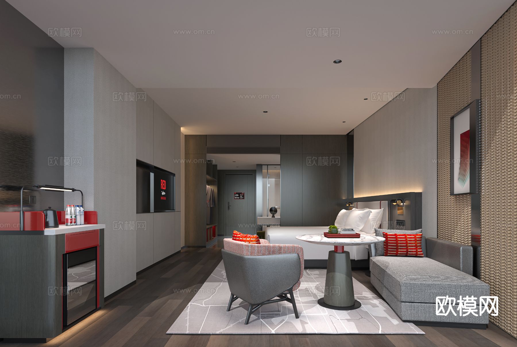 现代主题客房3d模型下载（渲染图3）