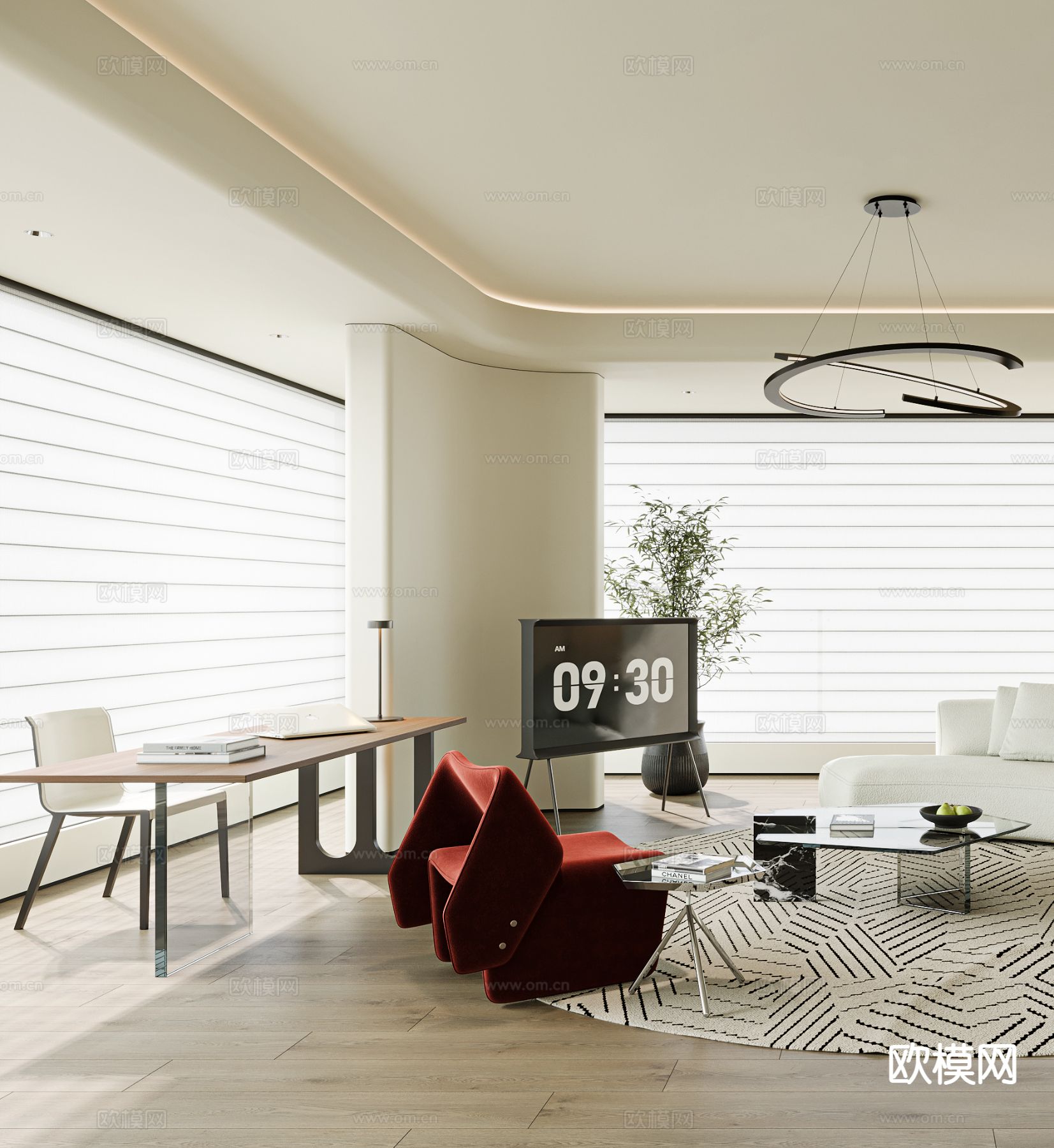 奶油风客餐厅3d模型下载（渲染图2）