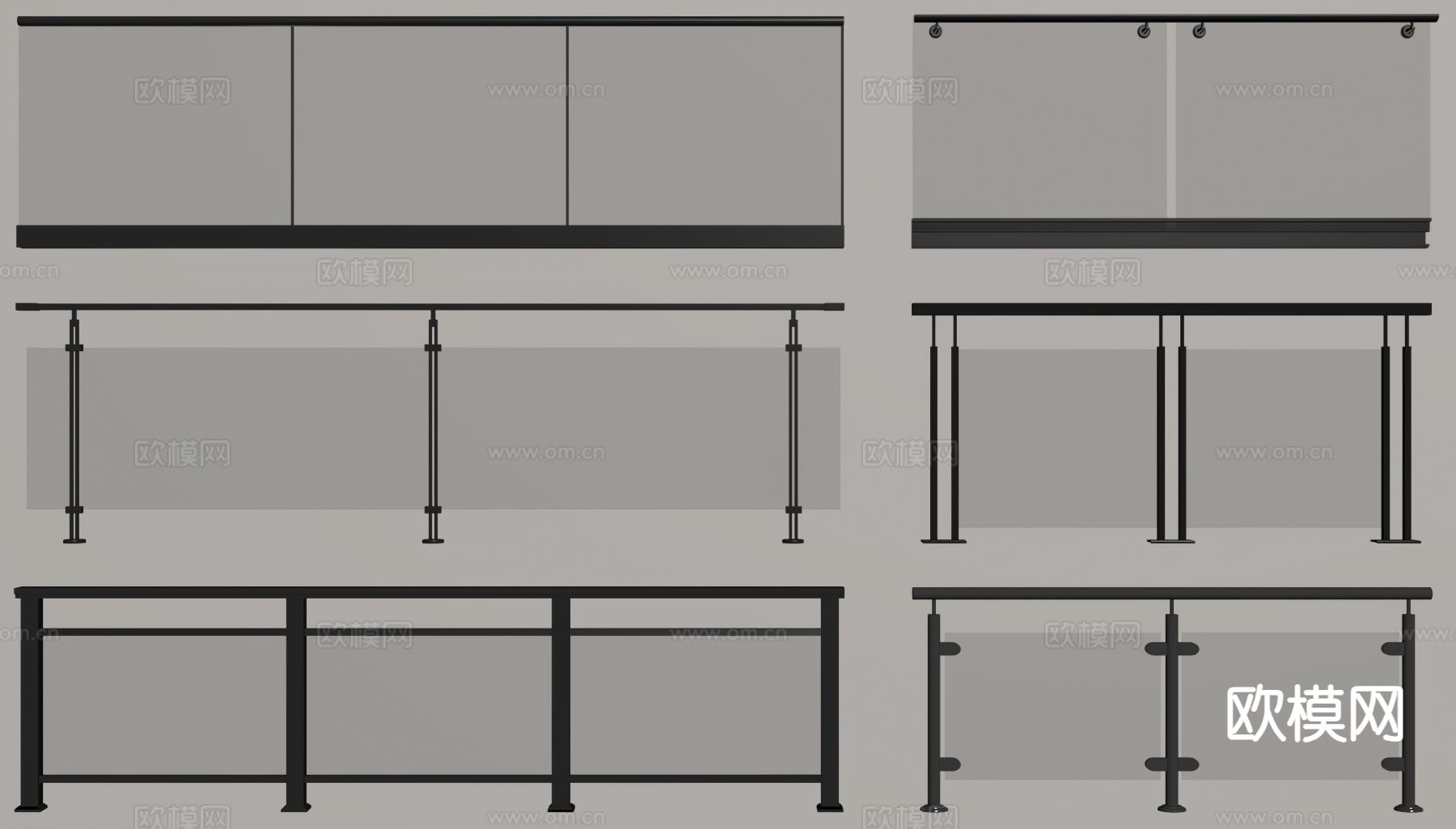 现代玻璃栏杆su模型