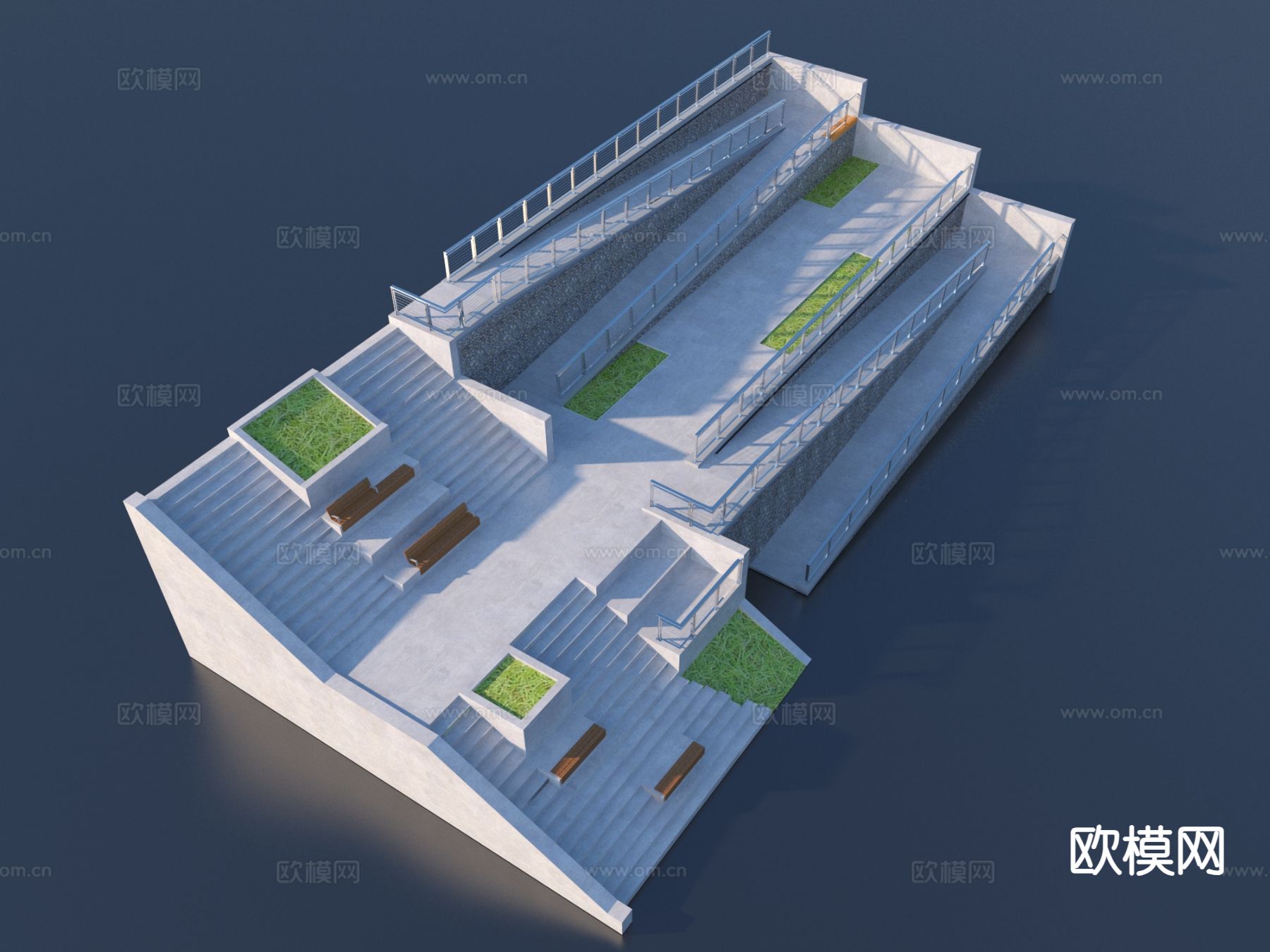 残疾人坡道 栏杆 公共设备3d模型