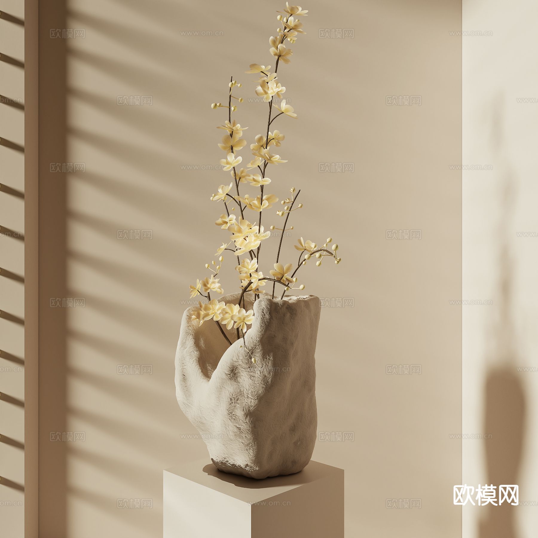 侘寂风花瓶 花艺 插花3d模型下载