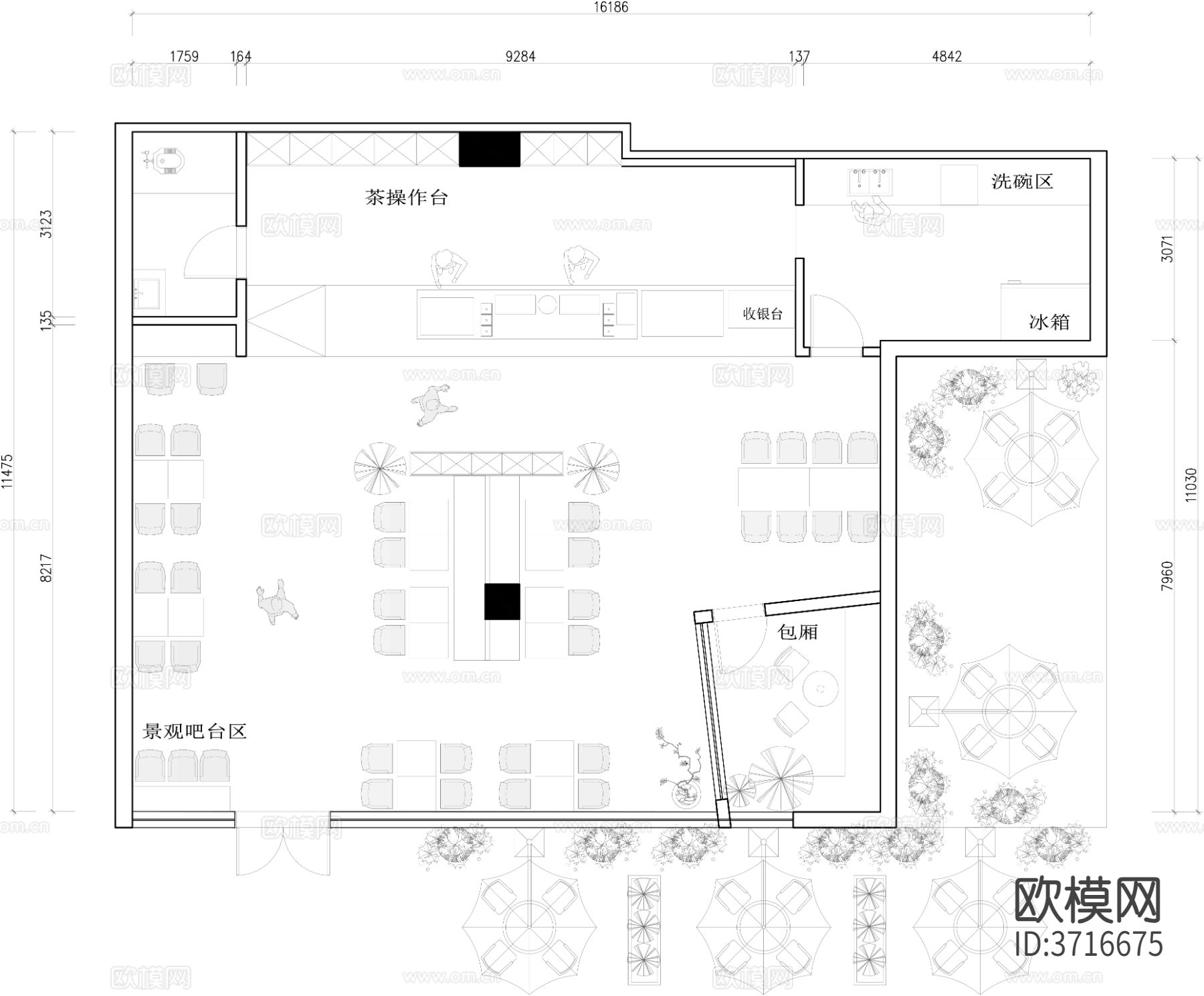 景区奶茶店咖啡厅餐饮厅cad施工图