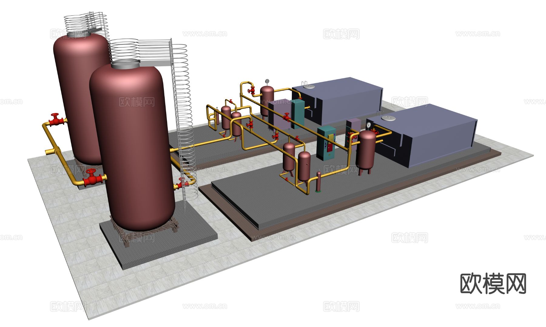 制氮车间 液压管 氮气箱3d模型