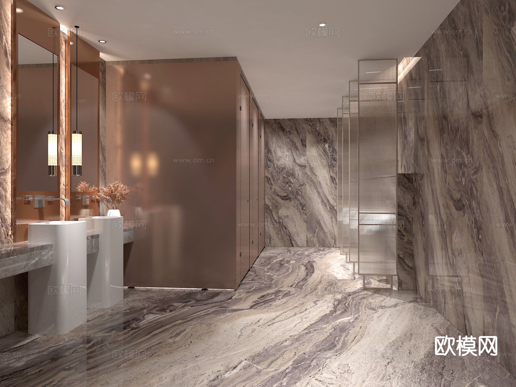 轻奢公共卫生间 男厕 公厕3d模型下载