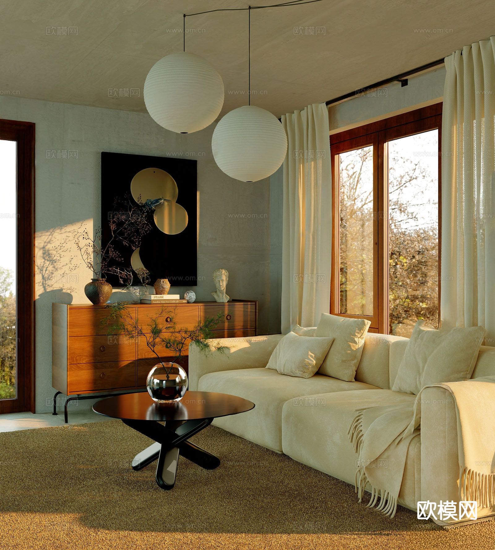 美式客厅su模型下载（渲染图2）